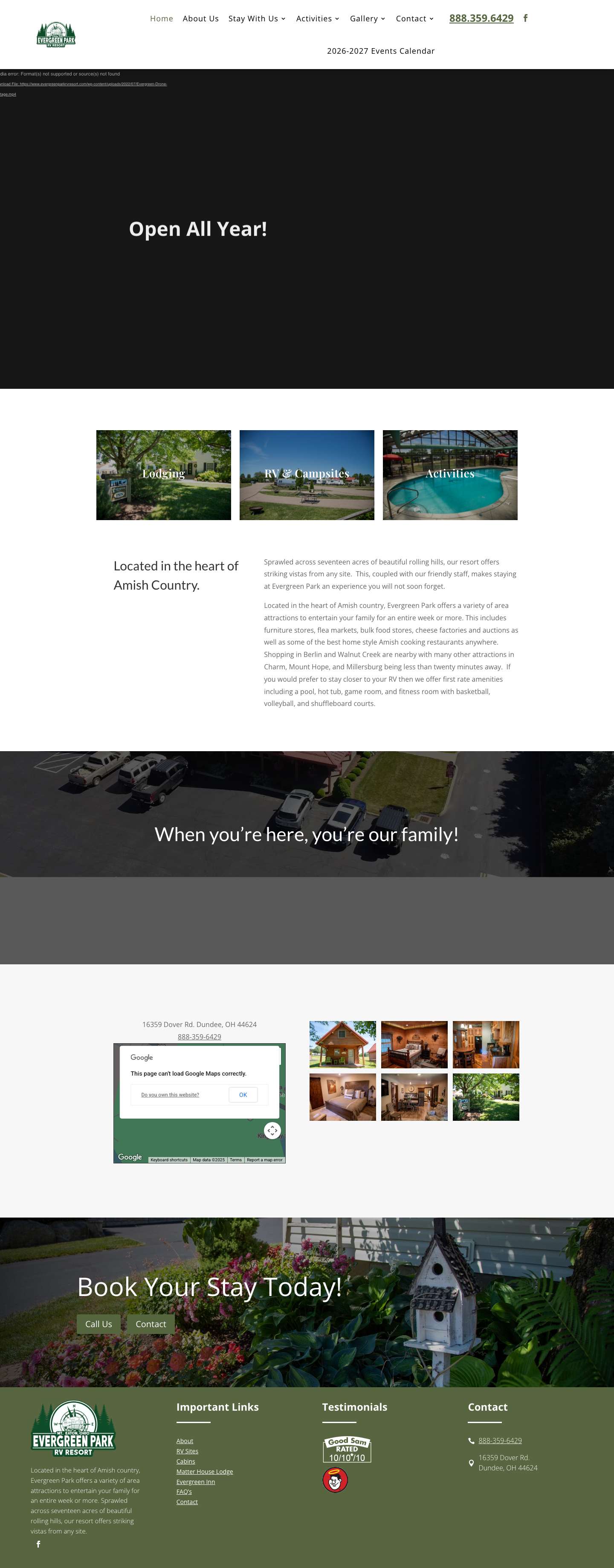 Evergreen RV Park | Evergreen Park RV Resort is a privately owned resort located in the heart of Ohio's largest Amish community. - Full Screenshot