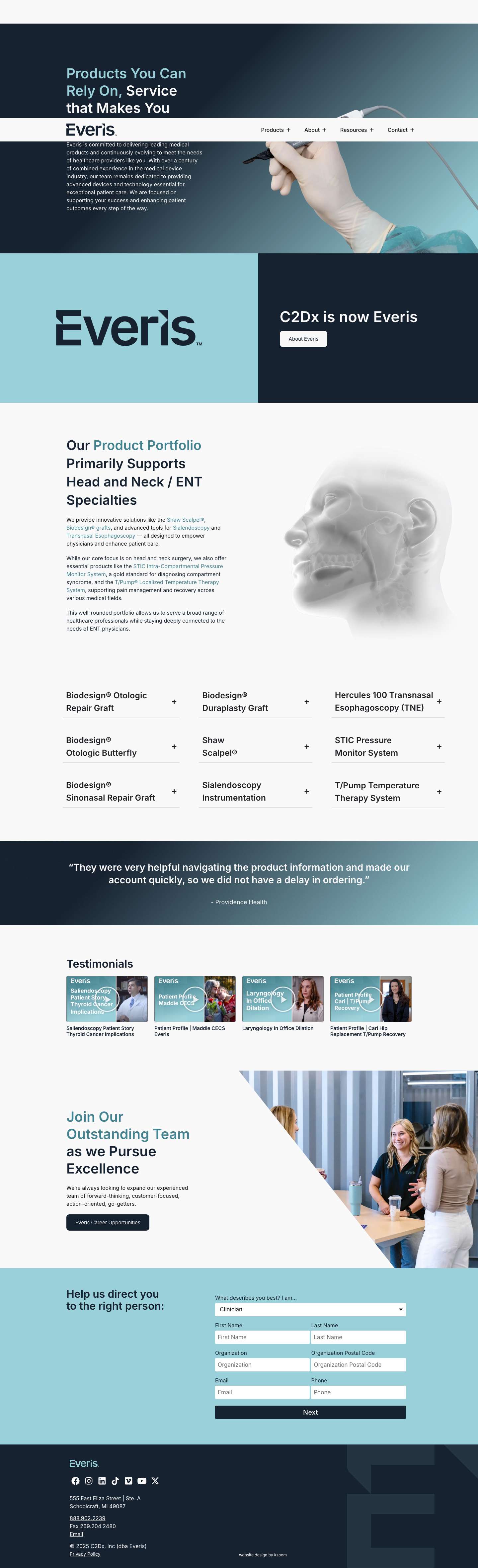 Everis | Trusted Specialty Medical Device Products - Full Screenshot