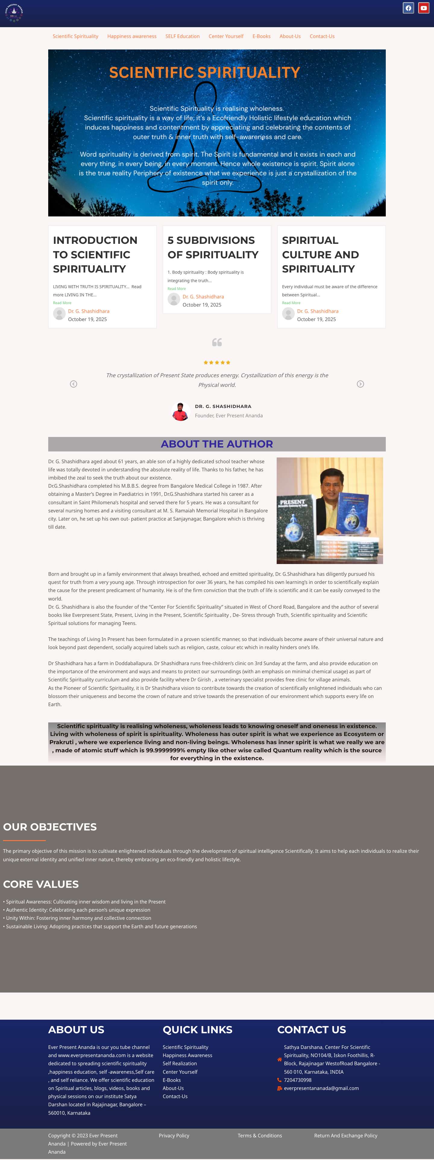 Ever Present Ananda – Happiness Awareness and Scientific Spirituality based Website - Full Screenshot
