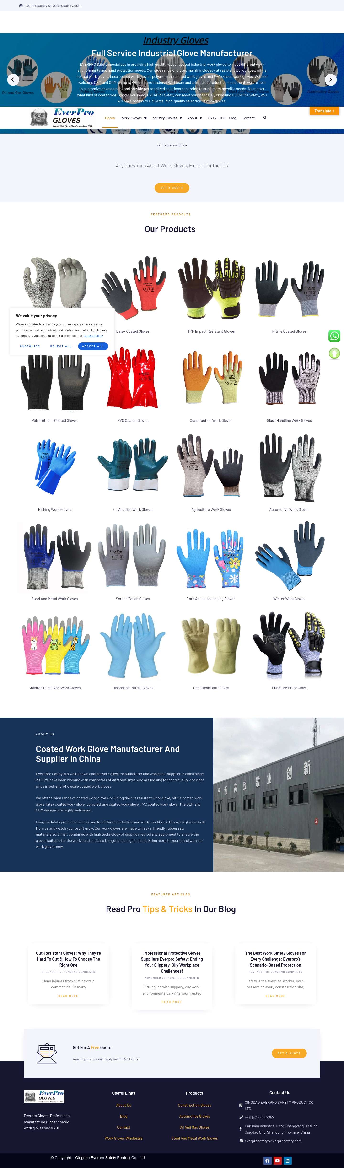Work Gloves Manufacturer in China - Everpro Gloves - Full Screenshot