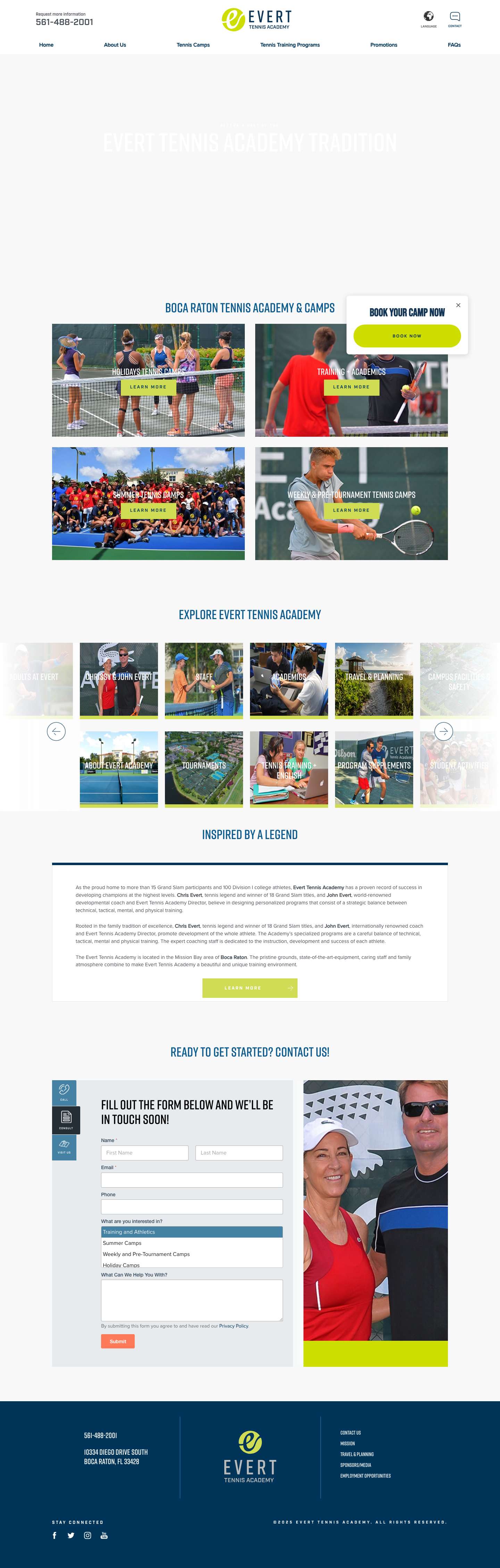 Boca Raton Tennis Academy and Camp | Evert Tennis Academy - Full Screenshot