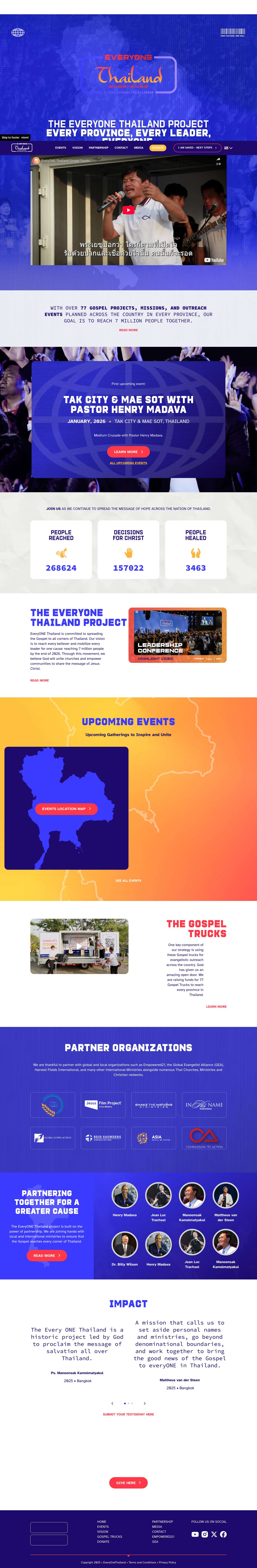 Everyone Thailand – With over 77 Gospel projects, missions, and outreach events planned across the country in every, our goal is to reach 7 million people together. - Full Screenshot
