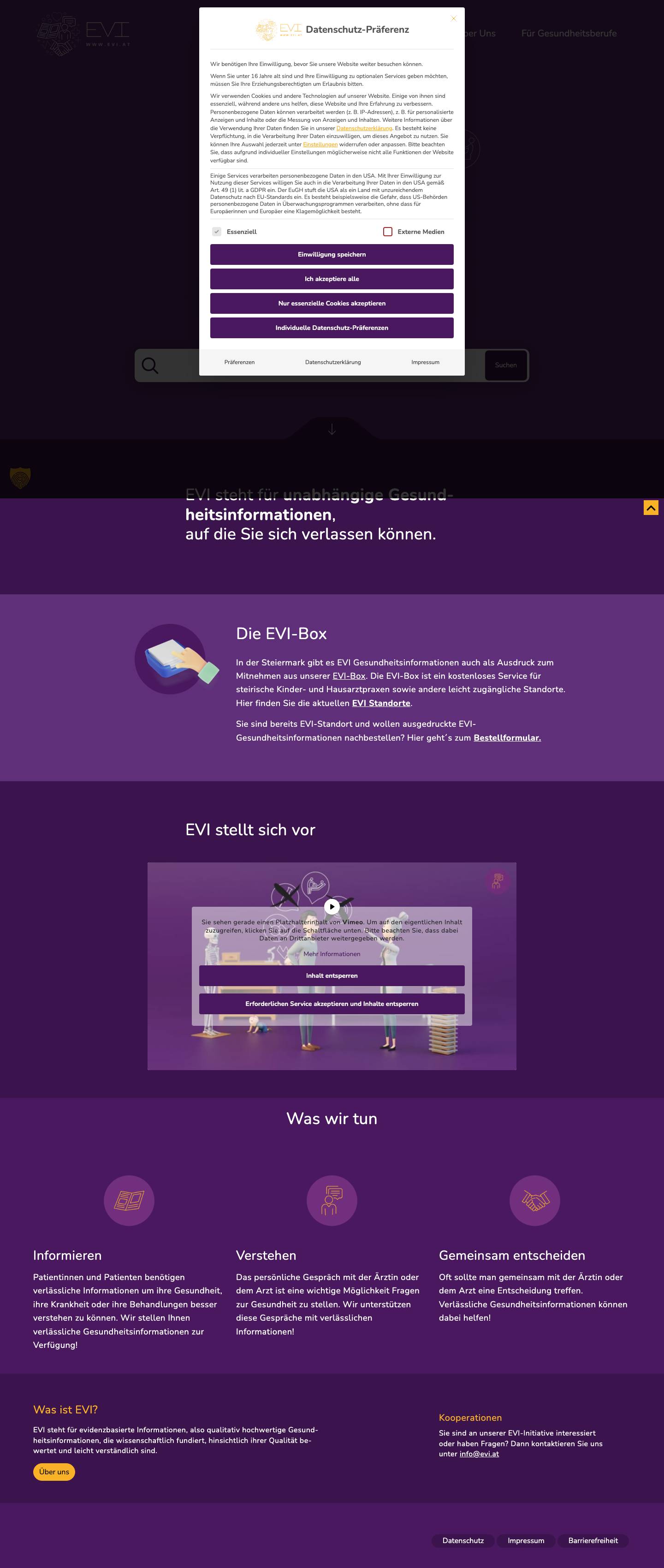 Startseite - Evi - Full Screenshot