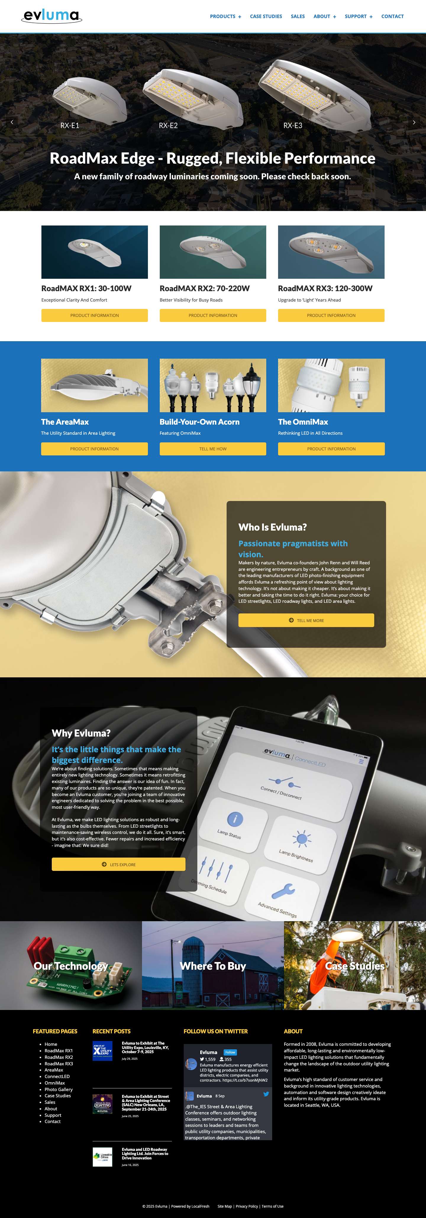 Evluma | LED Streetlights | LED Roadway Streetlights | Area Lighting - Full Screenshot