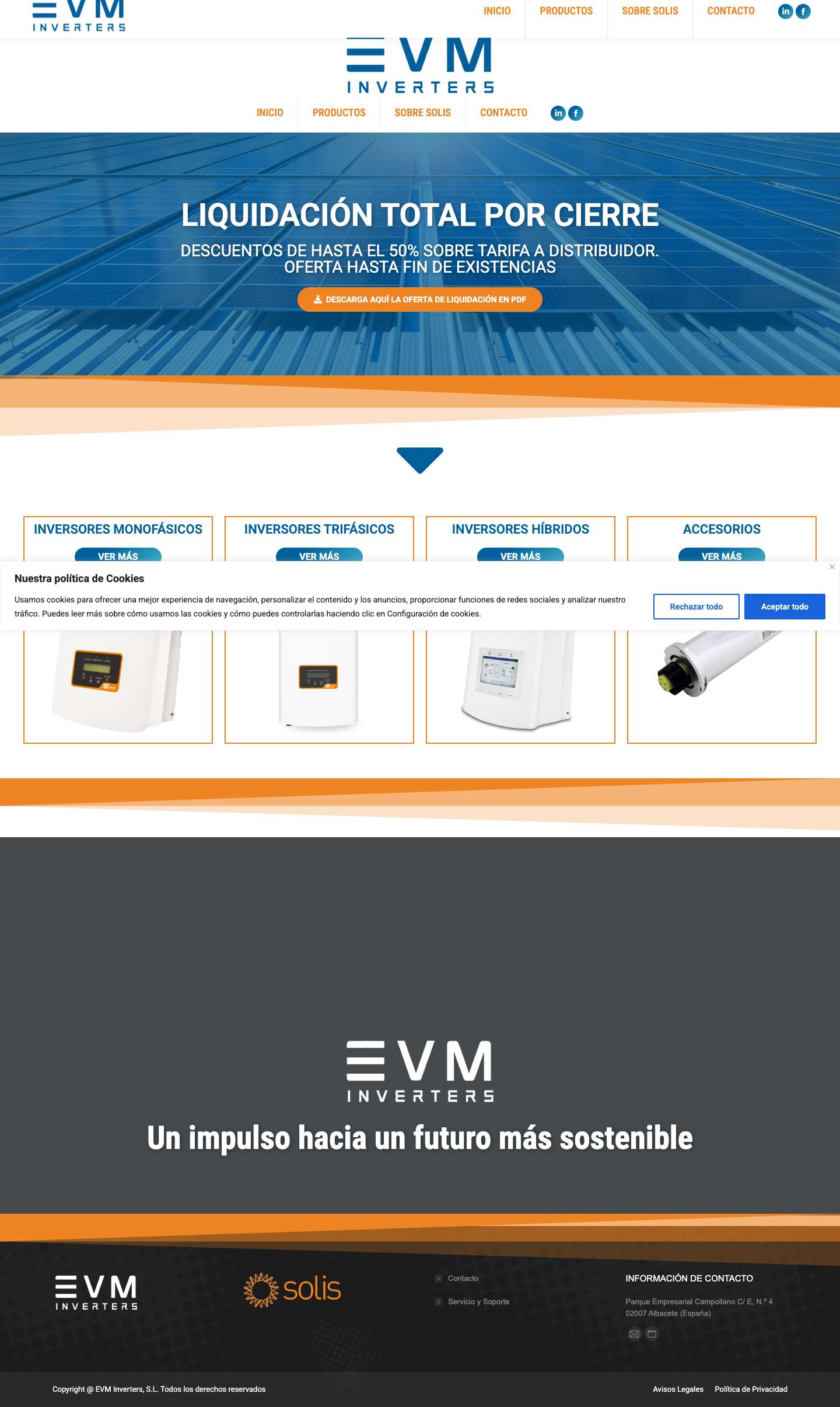 EVM Inverters – Distribuidor Solis en España – EVM Inverters aplica toda su experiencia en la distribución de inversores solares en España con gran servicio y soporte. - Full Screenshot