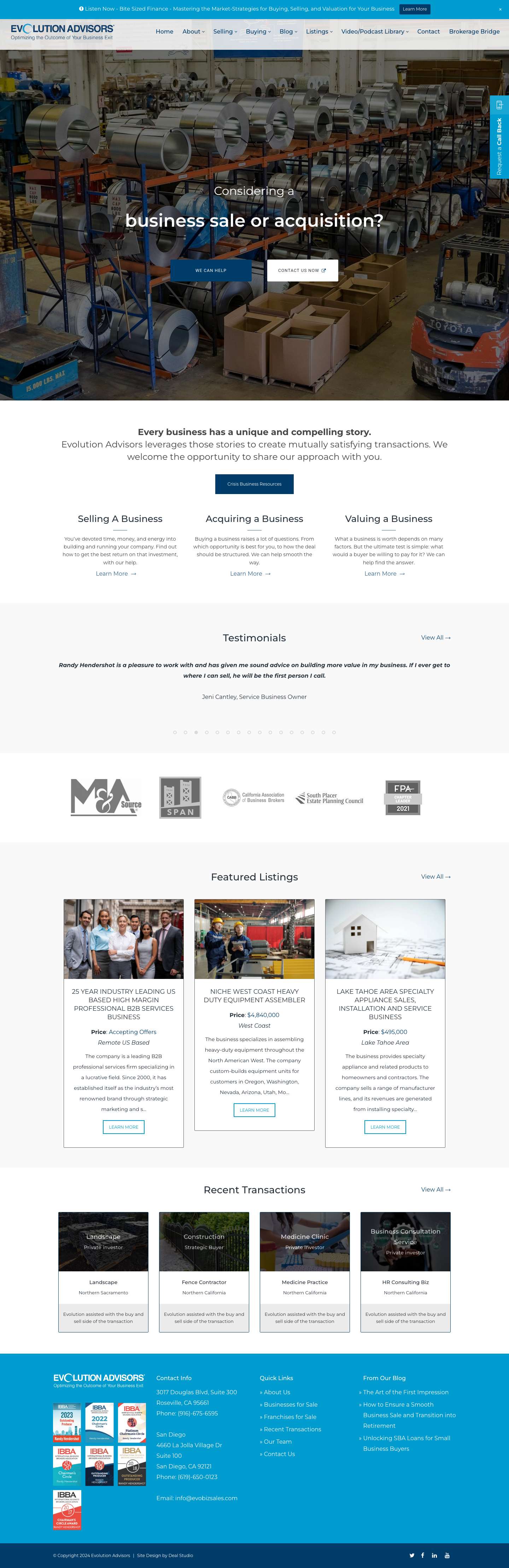 Evolution Advisors - A New Approach to Selling Your Business - Full Screenshot