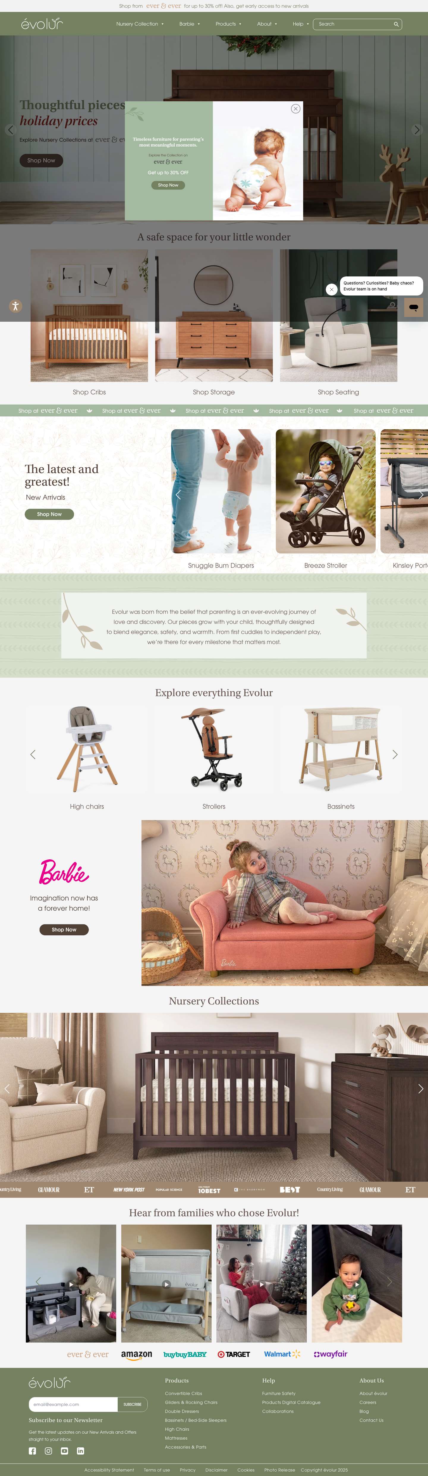 Evolur Baby Furniture - Convertible Crib, Double Dresser, High Chair, Bassinet, Stroller & More - Full Screenshot