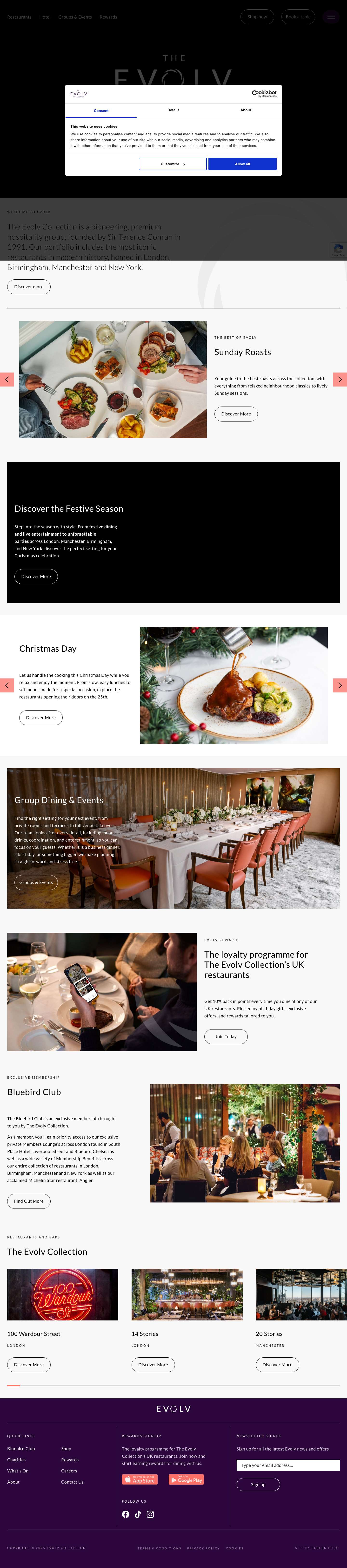 The Evolv Collection | Luxury Restaurants & Bars in London & NYC - Full Screenshot