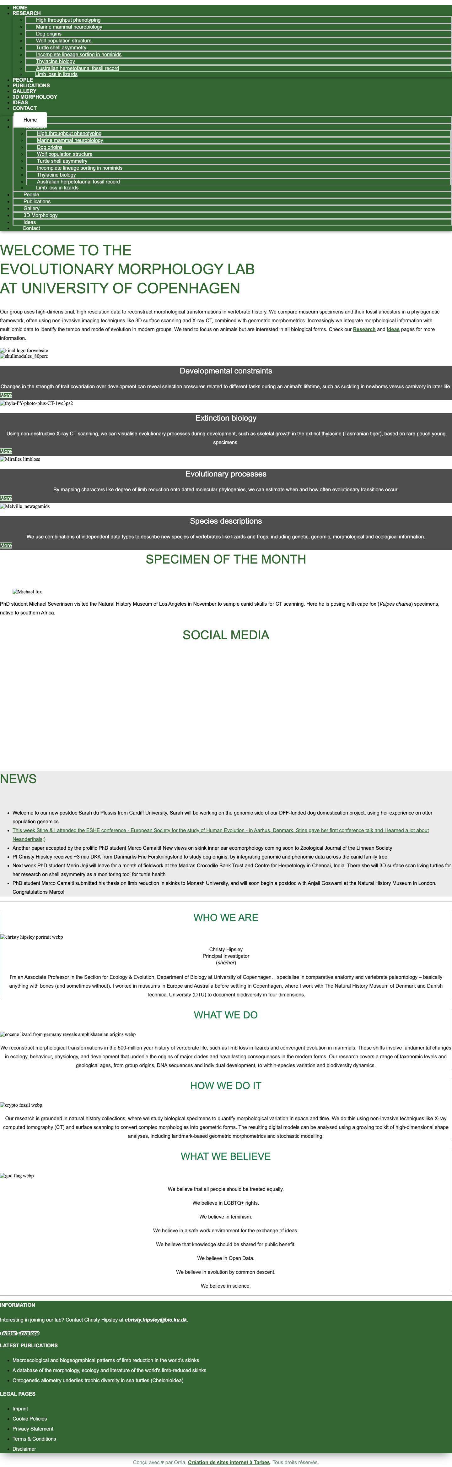 Home Page | The Evolutionary Morphology Lab - Full Screenshot