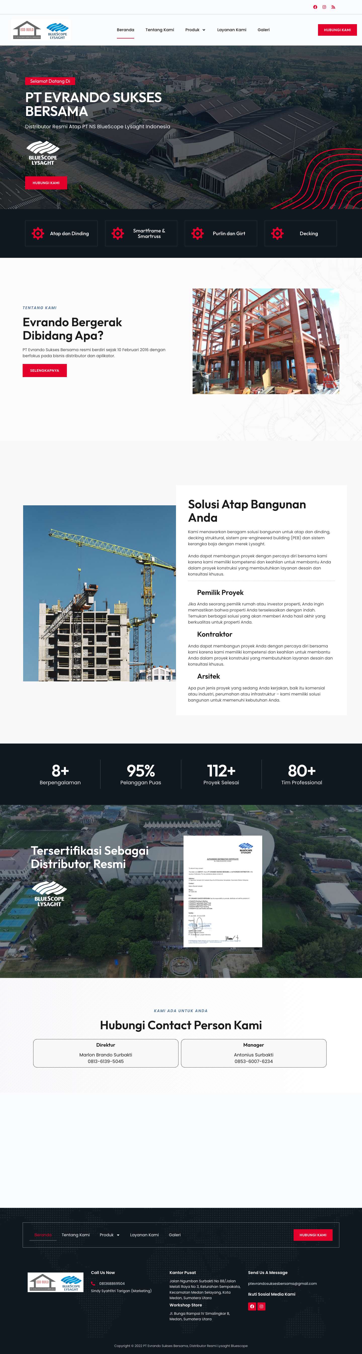 PT. EVRANDO SUKSES BERSAMA – Distributor Resmi Atap PT NS BlueScope Lysaght Indonesia - Full Screenshot