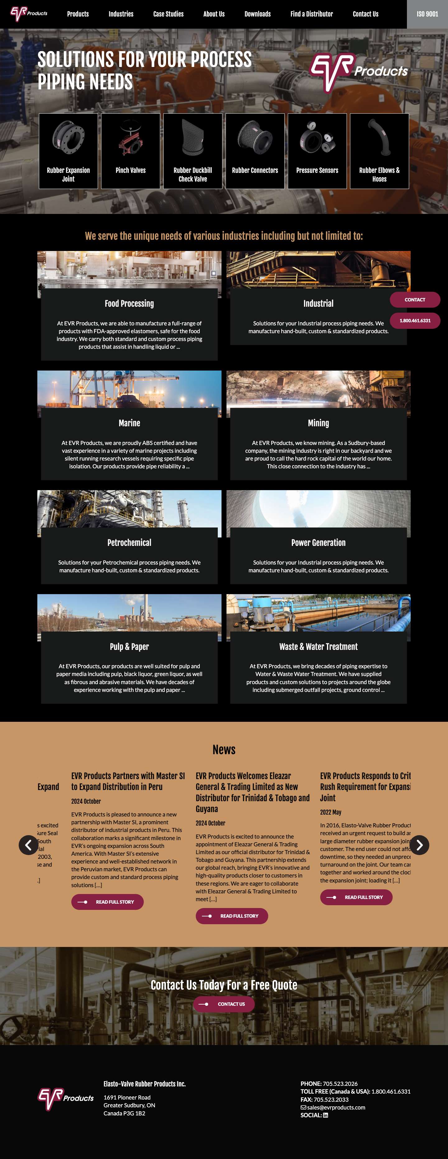 Home | EVR Products - Contact Us Today - Full Screenshot