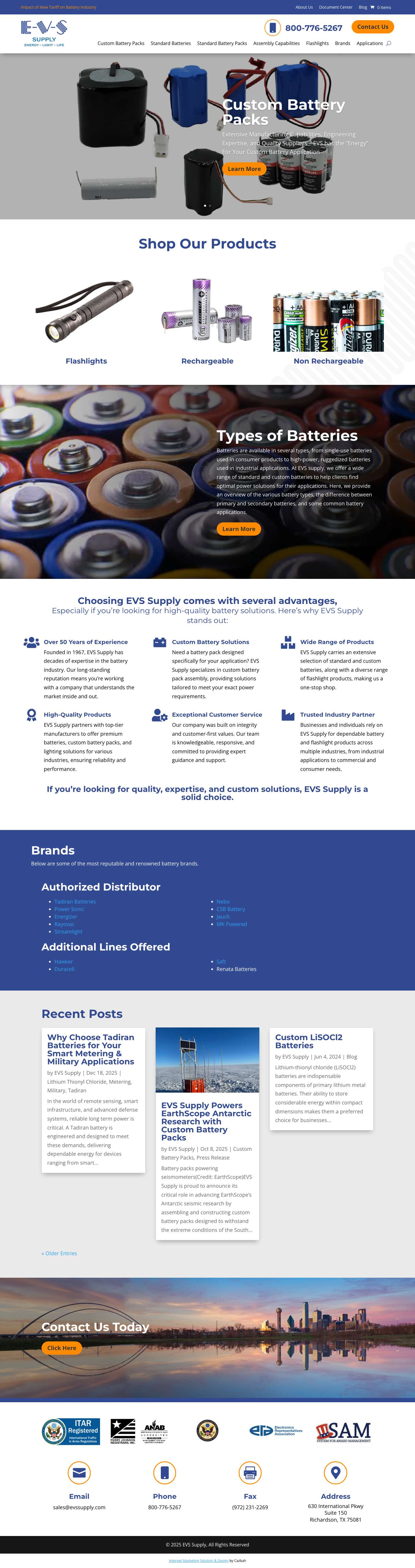 EVS Supply Offering Battery and Lighting Solutions since 1967 - Full Screenshot