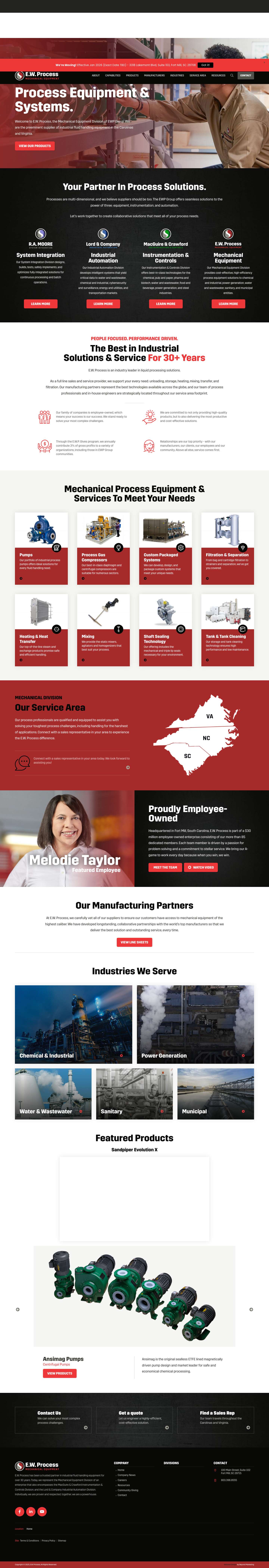 Process Equipment Distributor | E.W. Process - NC, SC, VA, WV + TN - Full Screenshot
