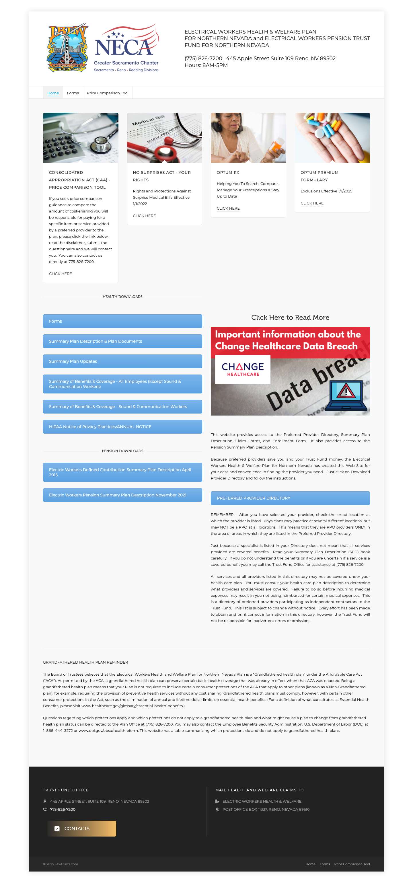 ewtrusts.com – ELECTRICAL WORKERS HEALTH & WELFARE PLAN FOR NORTHERN NEVADA - Full Screenshot