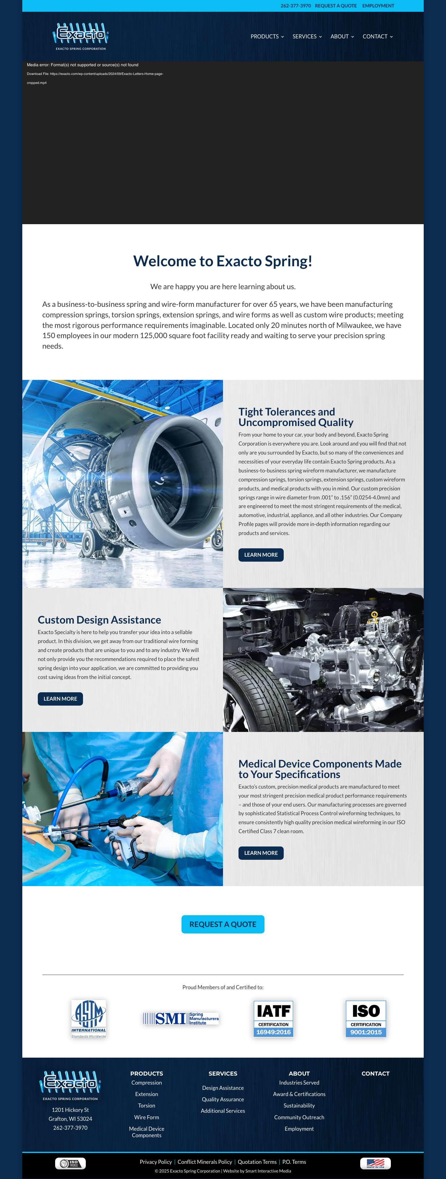 Precision Spring Manufacturing - Exacto Spring - Full Screenshot