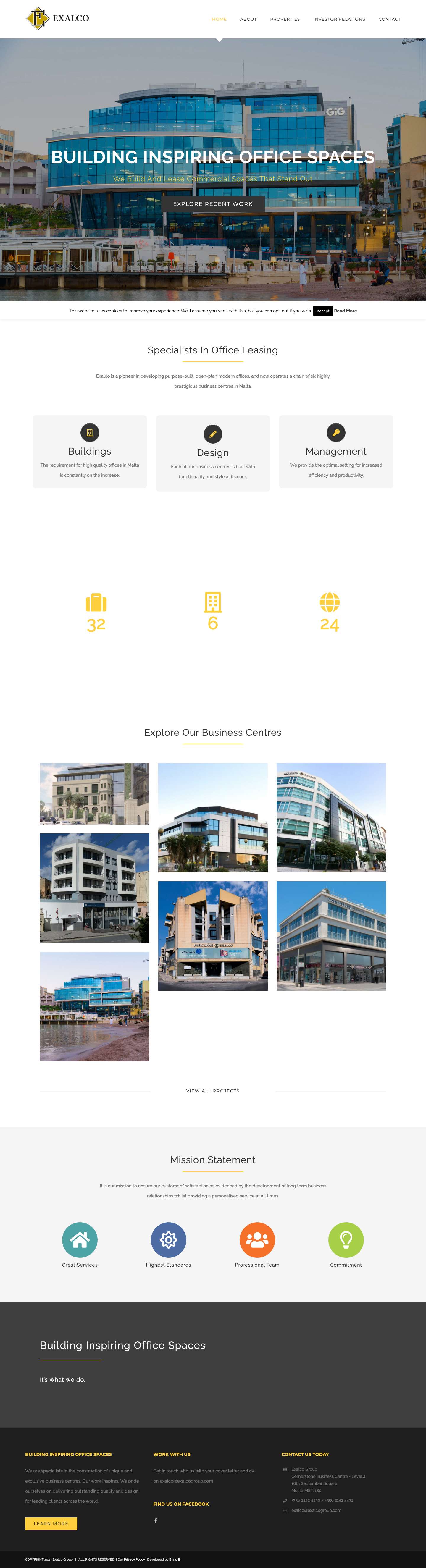 Home - Exalco | Business Centres & Office Leasing Malta - Full Screenshot
