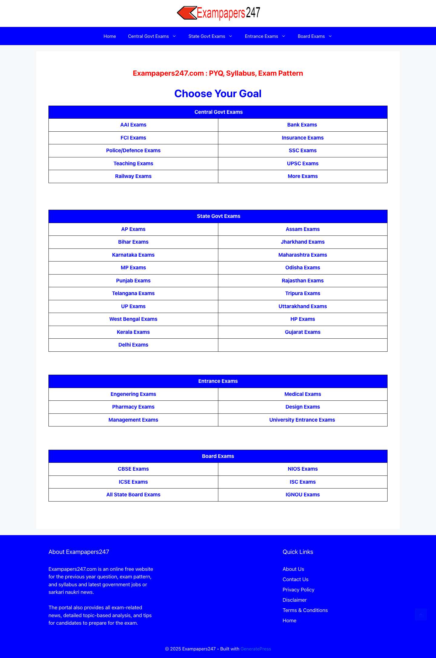 Exampapers247 : PYQ, Syllabus, Exam Pattern - Full Screenshot