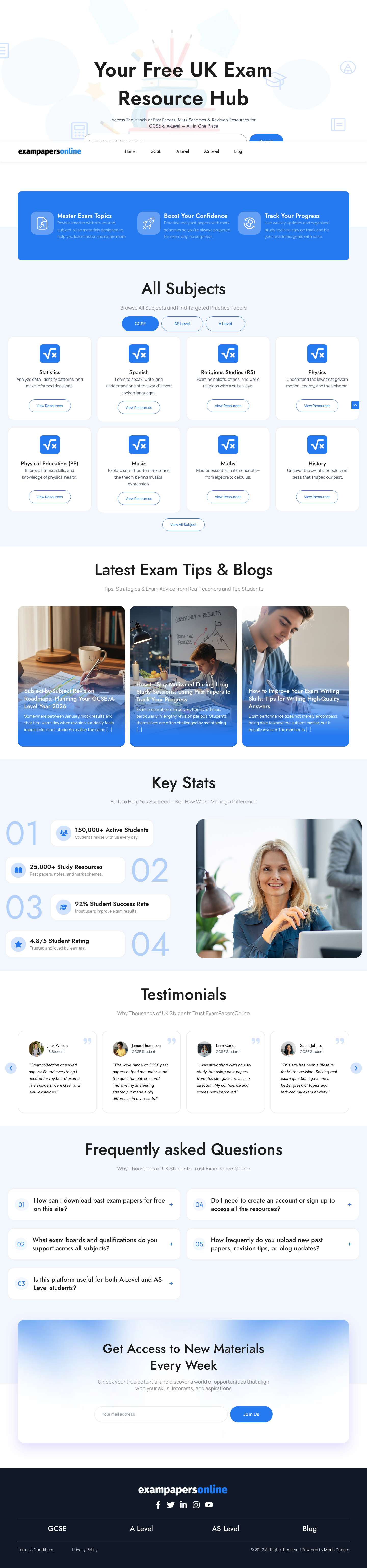 Free GCSE, A-Level & AS-Level Past Papers, Mark Schemes & Revision Resources – ExamPapersOnline - Full Screenshot
