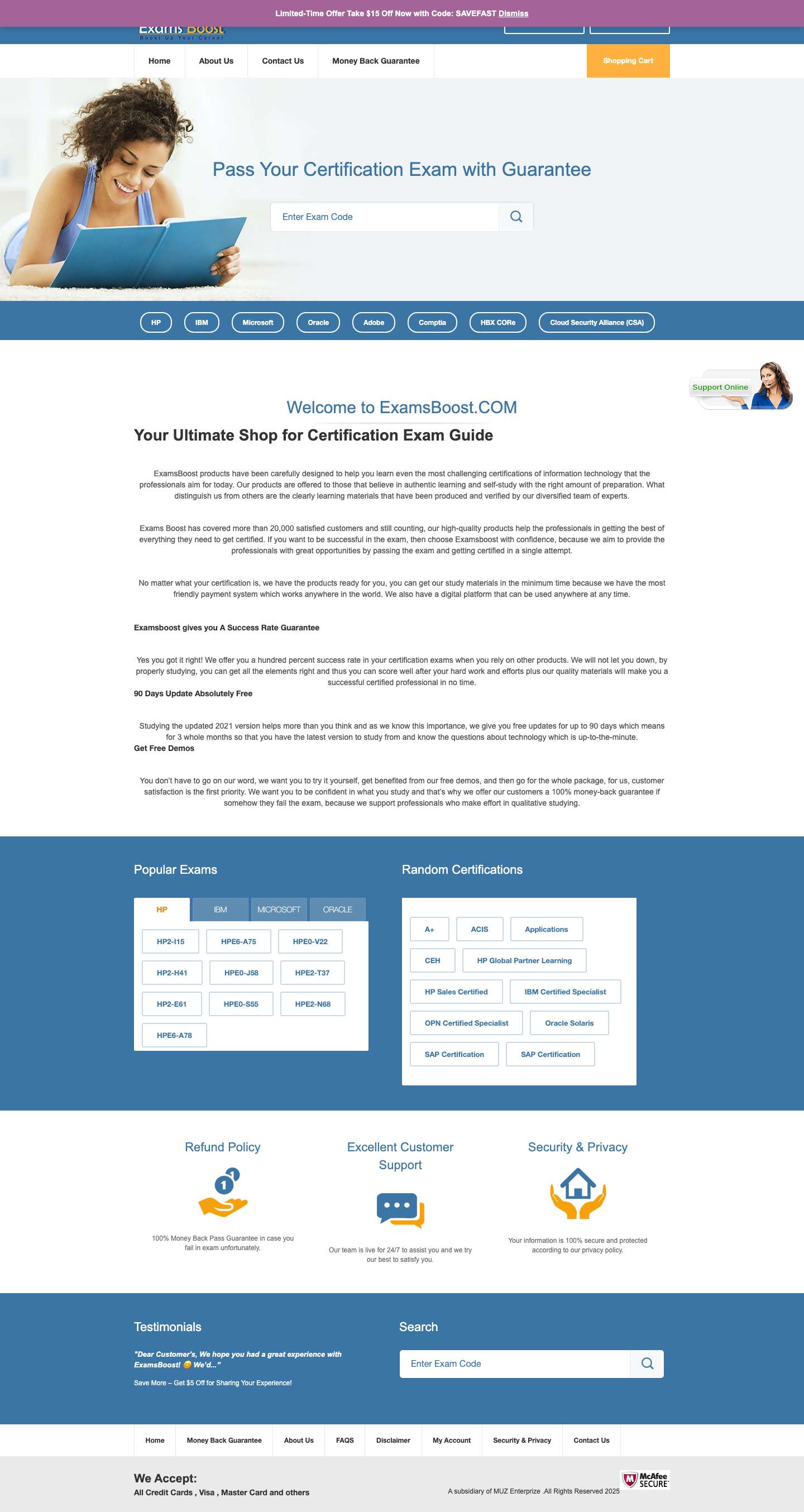 ExamsBoost – Your Ultimate Website for Exam Certification Prep - Full Screenshot