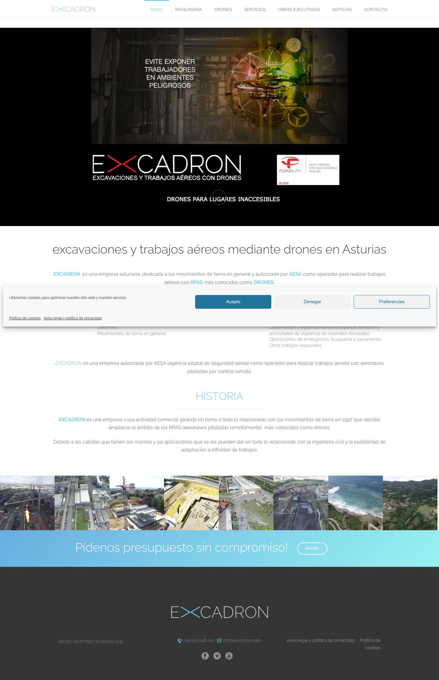 excavaciones y trabajos aéreos mediante drones – EXCADRON, es una empresa asturiana ,dedicada a los movimientos de tierra en general y autorizada por AESA como operador para realizar trabajos aéreos con RPAS más conocidos como DRONES - Full Screenshot