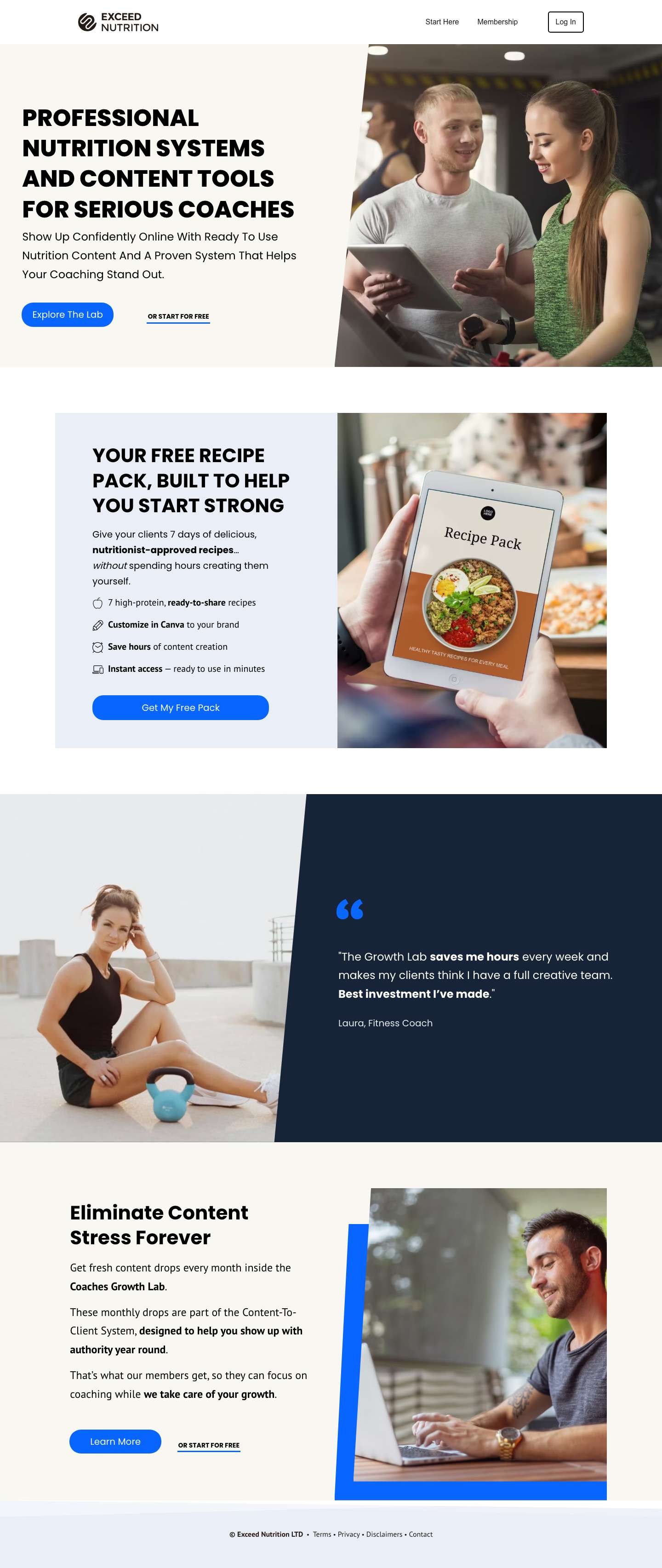 Welcome to Exceed Nutrition - Nutrition Tools for Passionate Coaches - Full Screenshot
