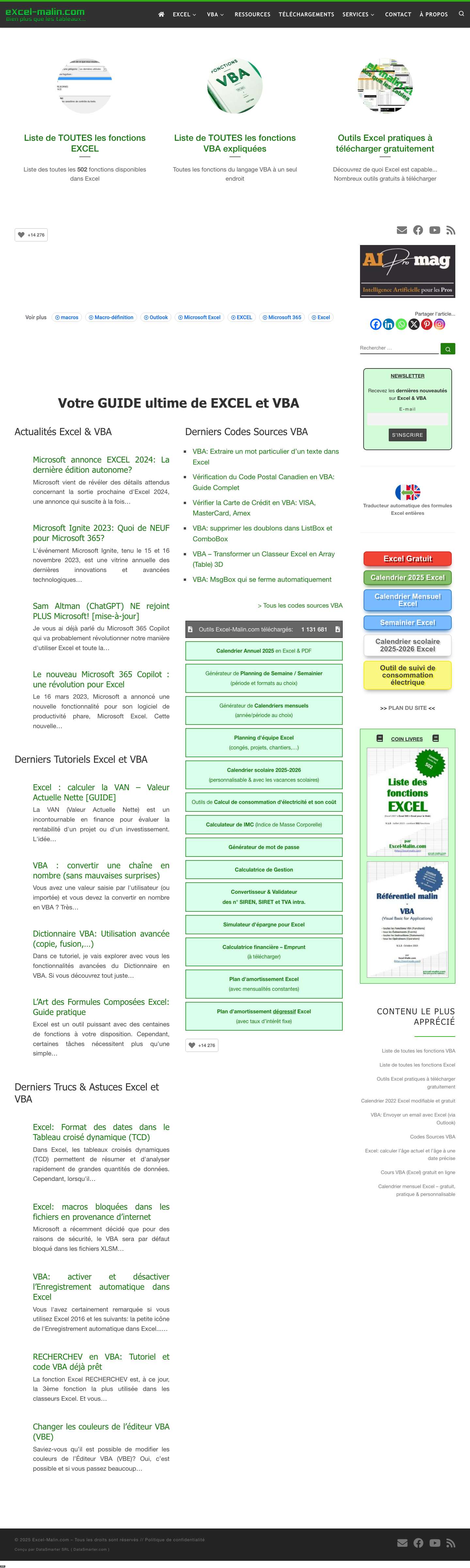Excel-Malin.com - Tout pour maîtriser Excel et VBA - Full Screenshot