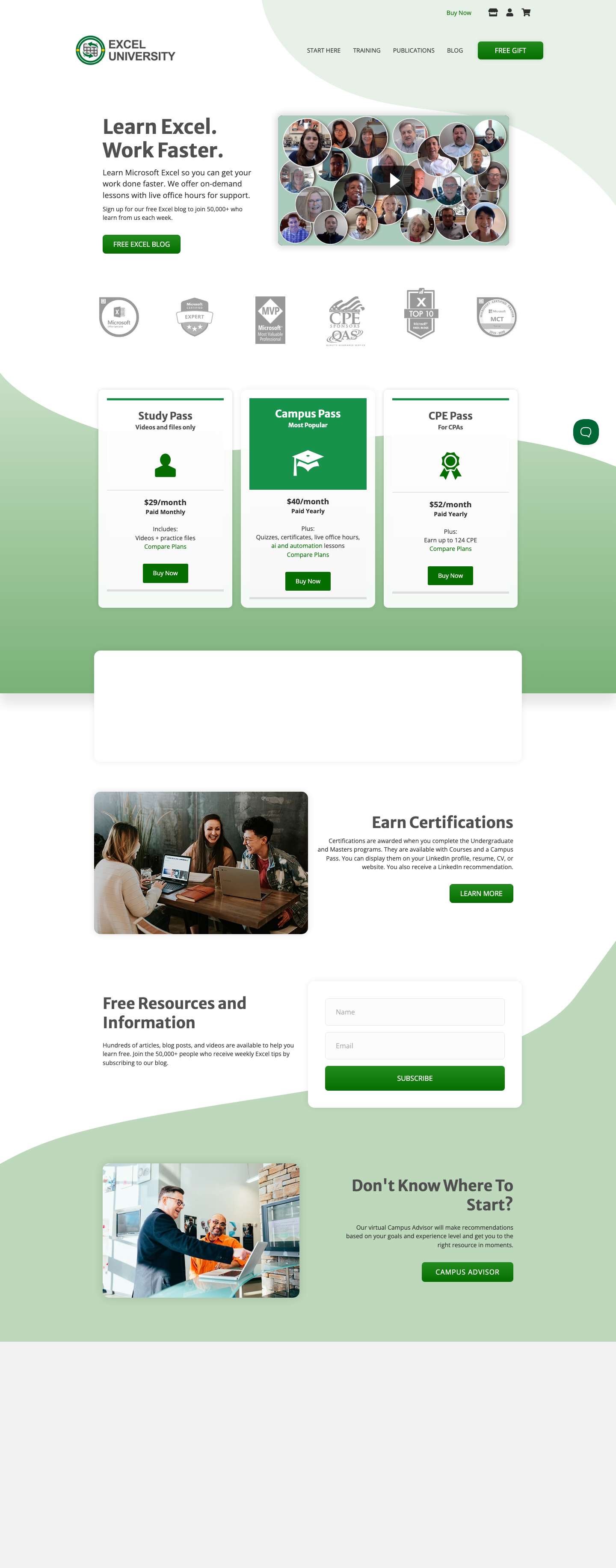 Home - Excel University - Full Screenshot