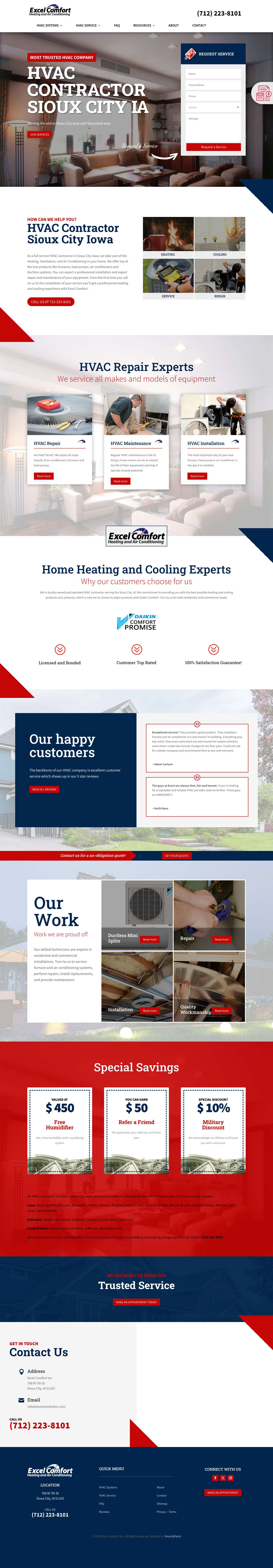 HVAC Contractor Sioux City Iowa - Heating and Cooling - Excel Comfort Inc - Full Screenshot