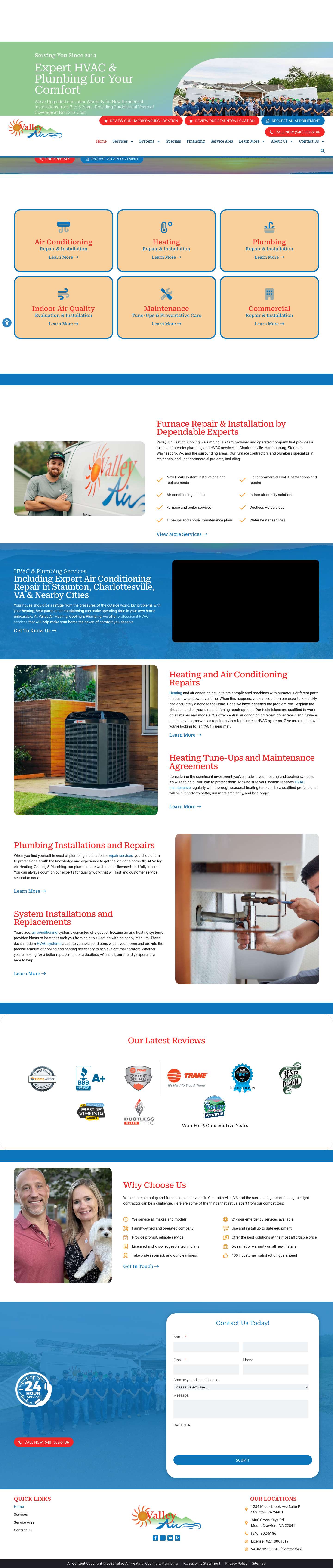 Furnace Repair & Replacement | Plumbing Services | Staunton, VA - Full Screenshot