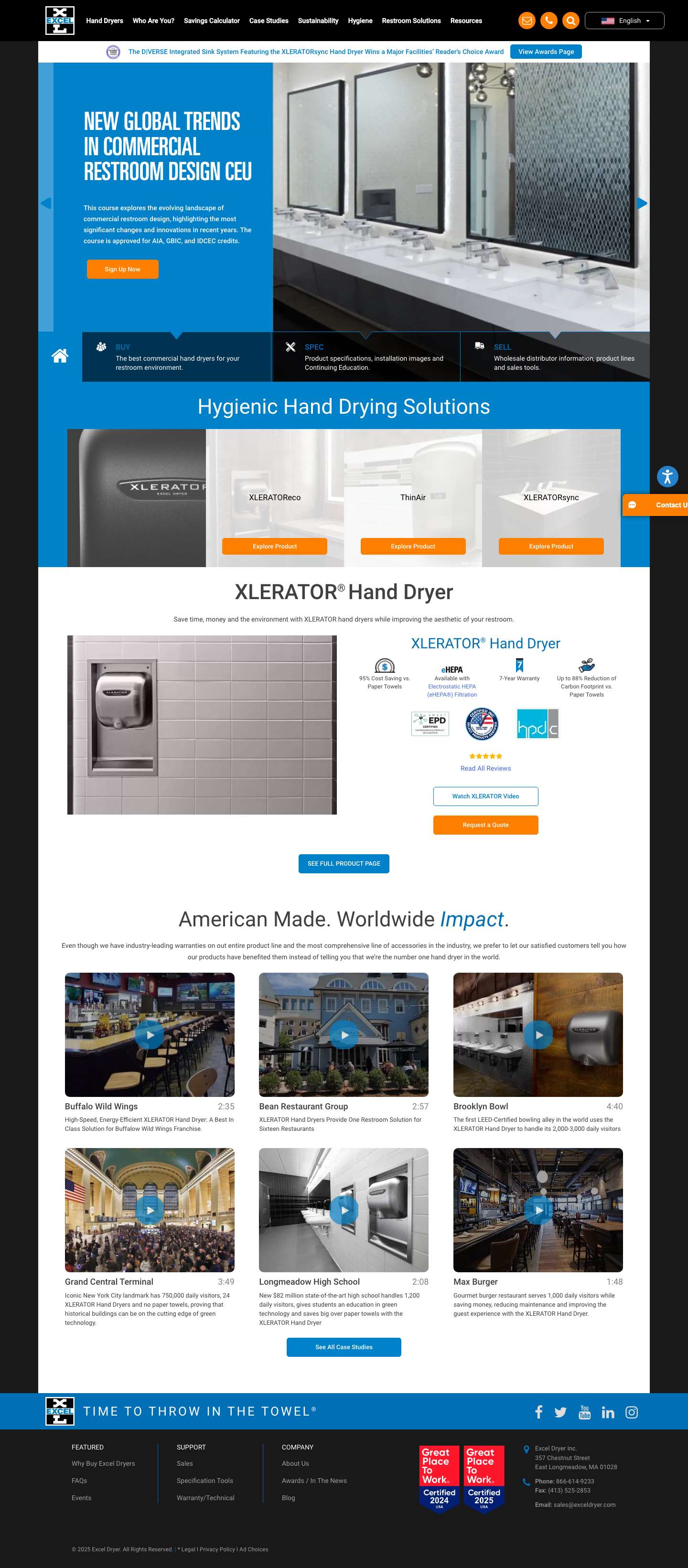 Excel Hand Dryer - Touchless, American Made Commercial Hand Dryer - Full Screenshot