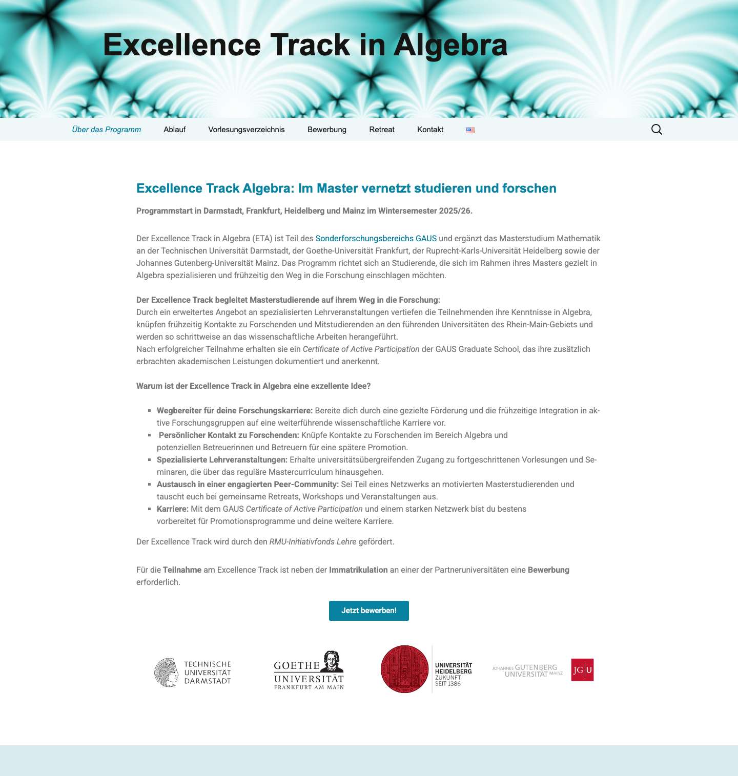 Excellence Track Algebra: Spezialisierung im Masterstudium - Full Screenshot