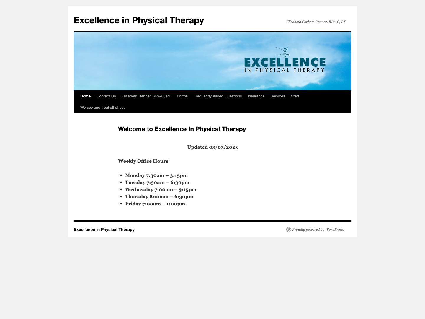 Excellence in Physical Therapy | Elizabeth Corbett-Renner, RPA-C, PT - Full Screenshot