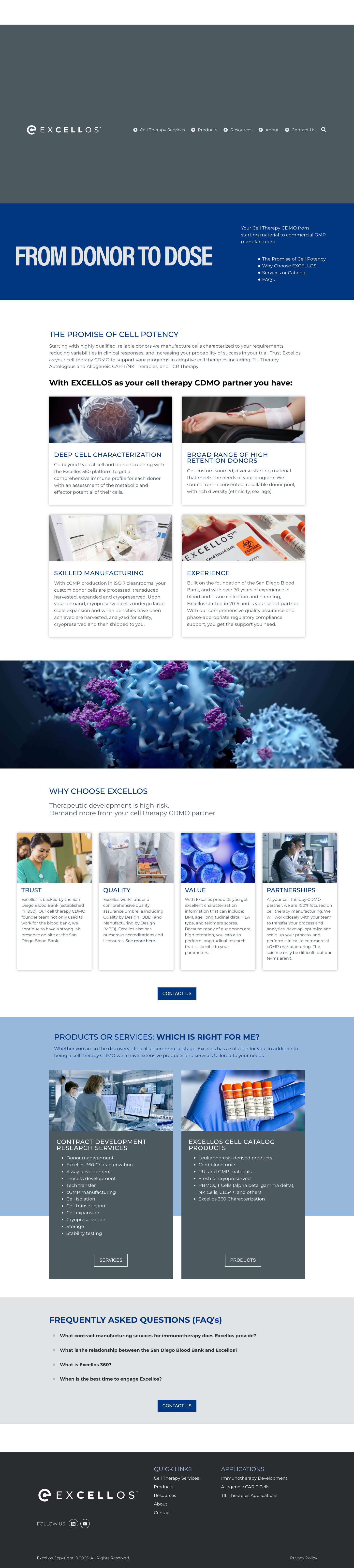 Excellos Home Page - Cell Therapy CDMO - Excellos - Full Screenshot