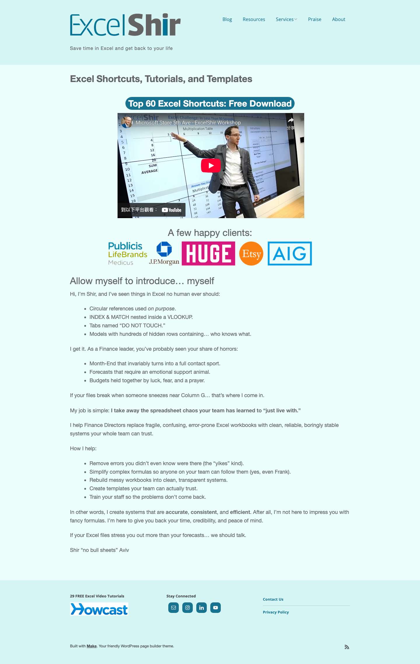 ExcelShir – Save time in Excel and get back to your lifeEmailInstagramLinkedInYouTube - Full Screenshot