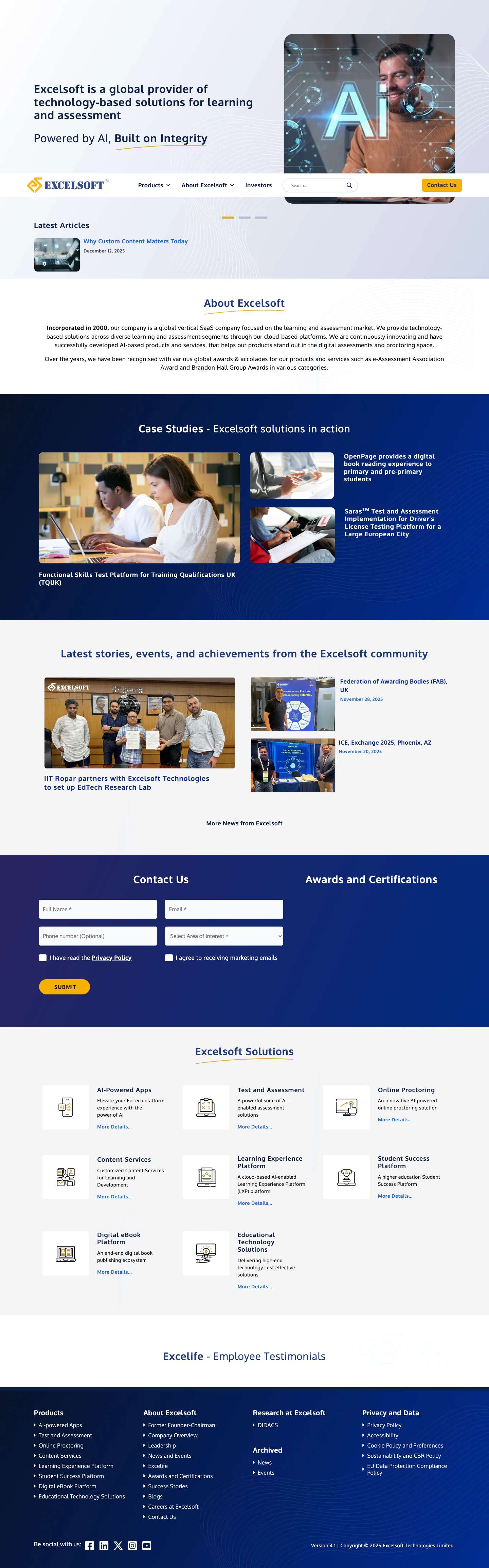 Online Assessment and Learning Platforms | Excelsoft - Full Screenshot