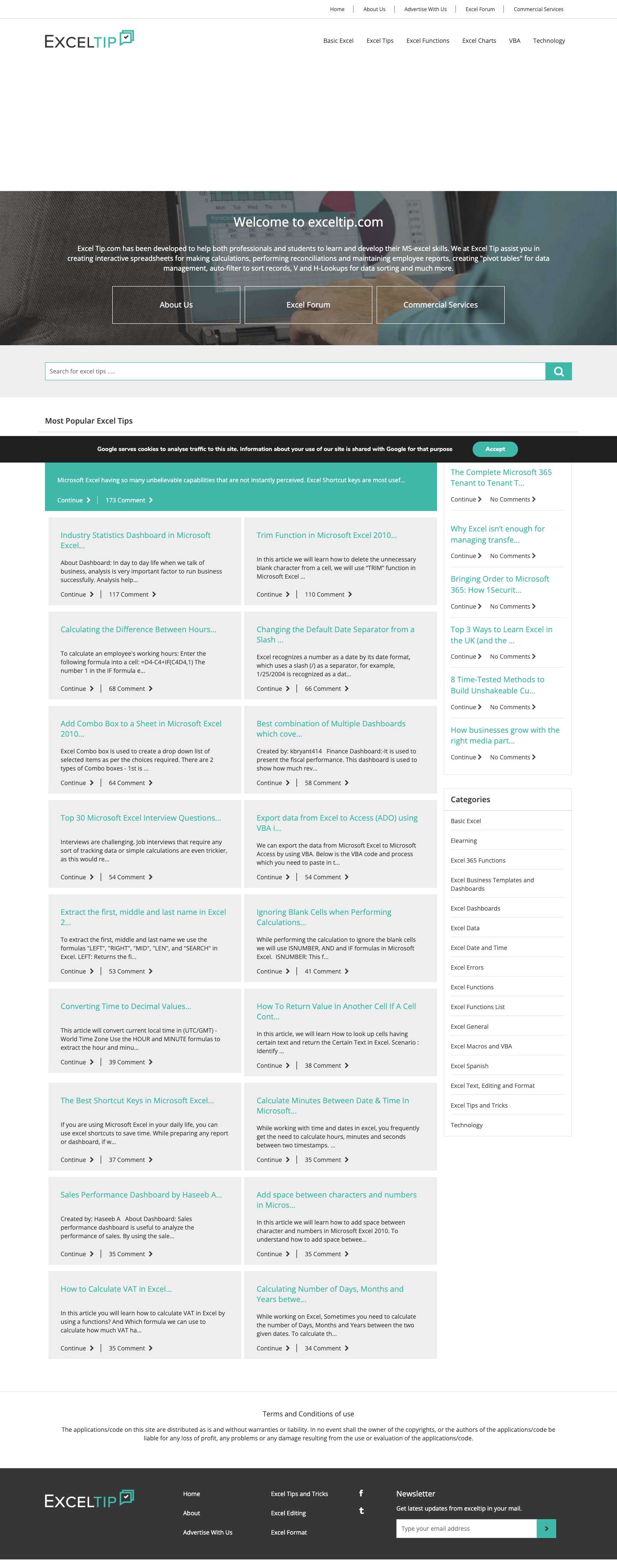 Microsoft Excel Tips | Excel Tutorial | Free Excel Help - Full Screenshot