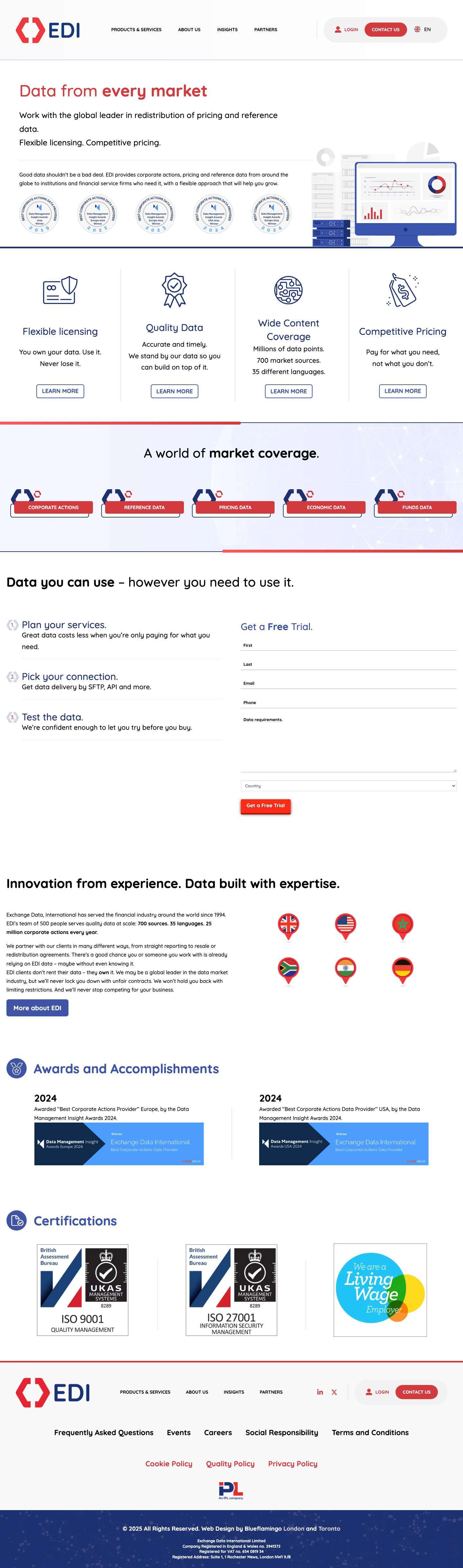 Financial Data Services | Exchange Data International - Full Screenshot