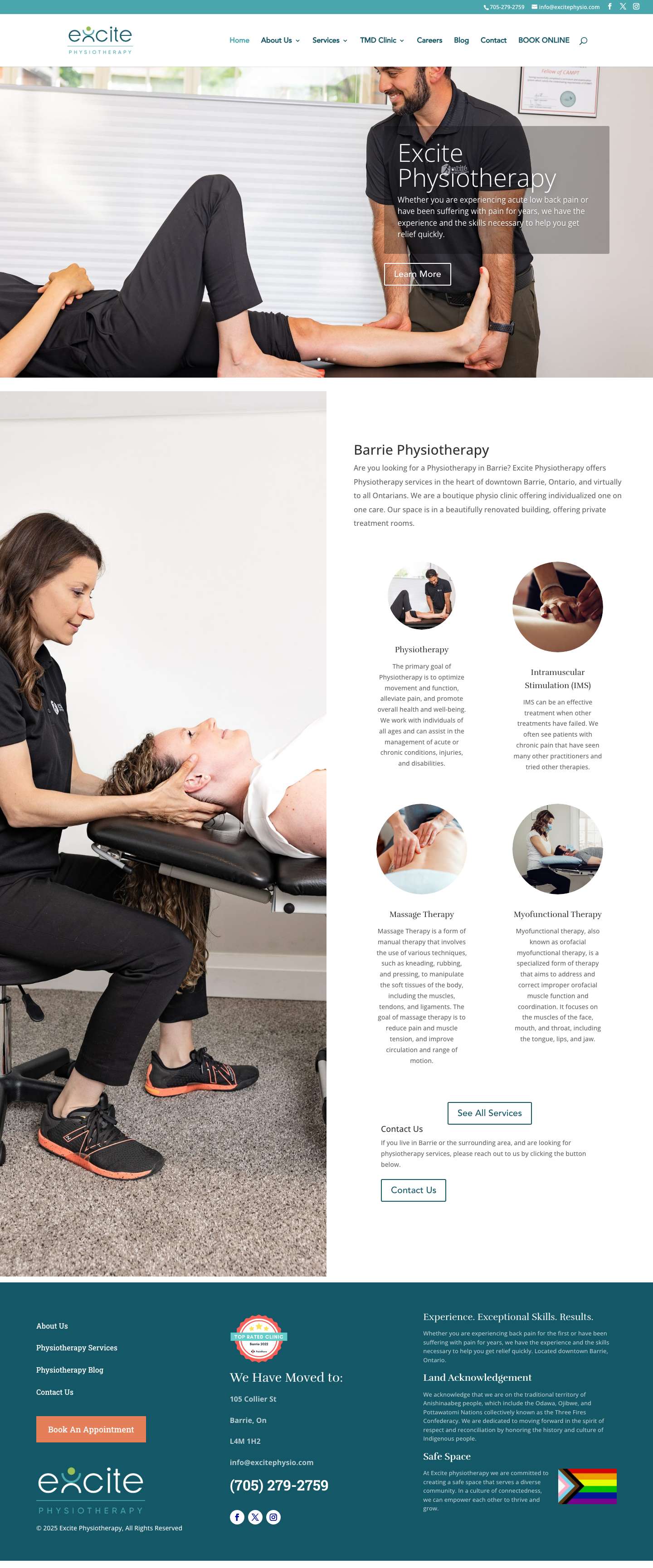 Excite Physiotherapy | Barrie | Physio & Massage Therapists - Full Screenshot