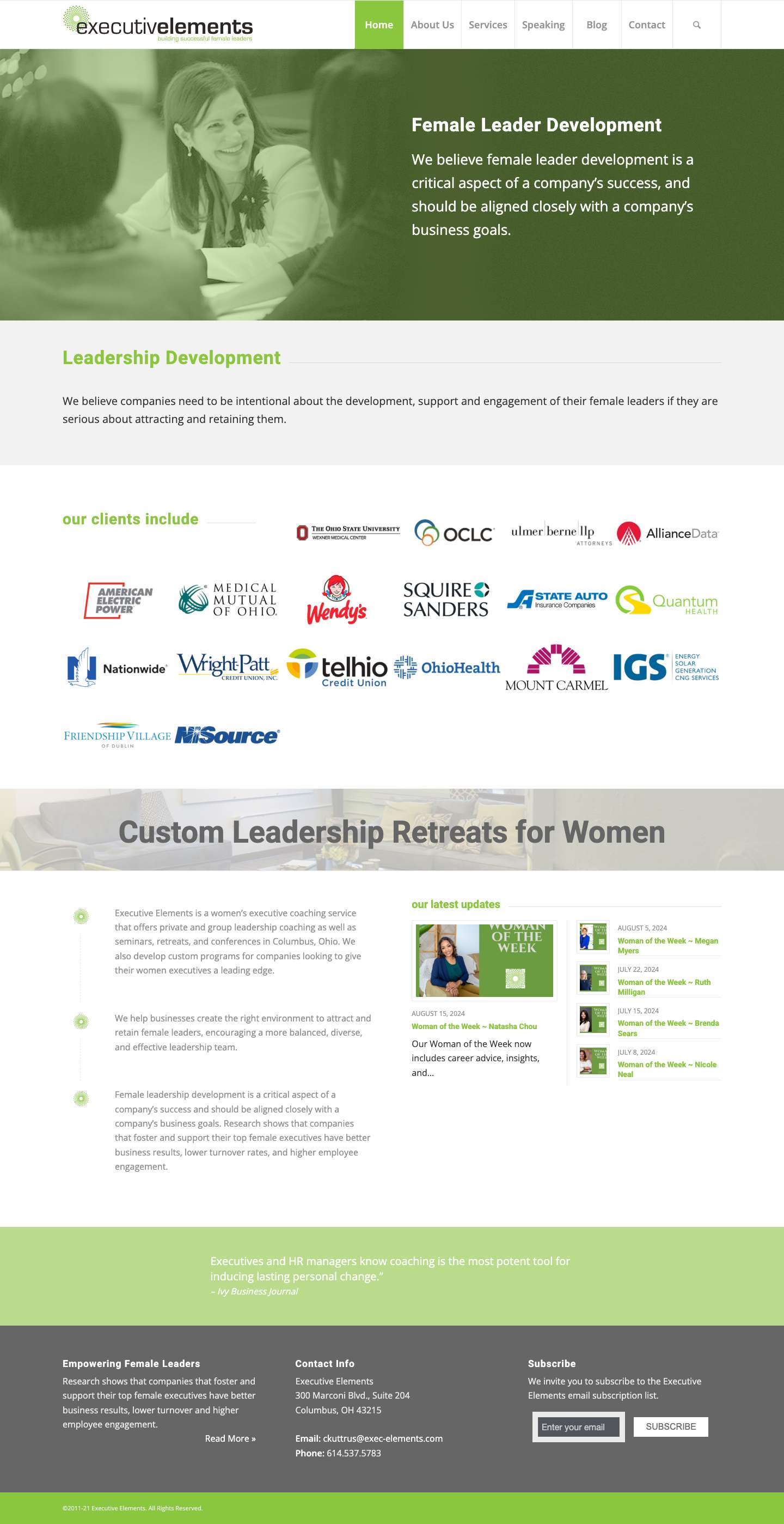 Executive Elements | Women's Executive Coaching, Seminars and Retreats - Full Screenshot