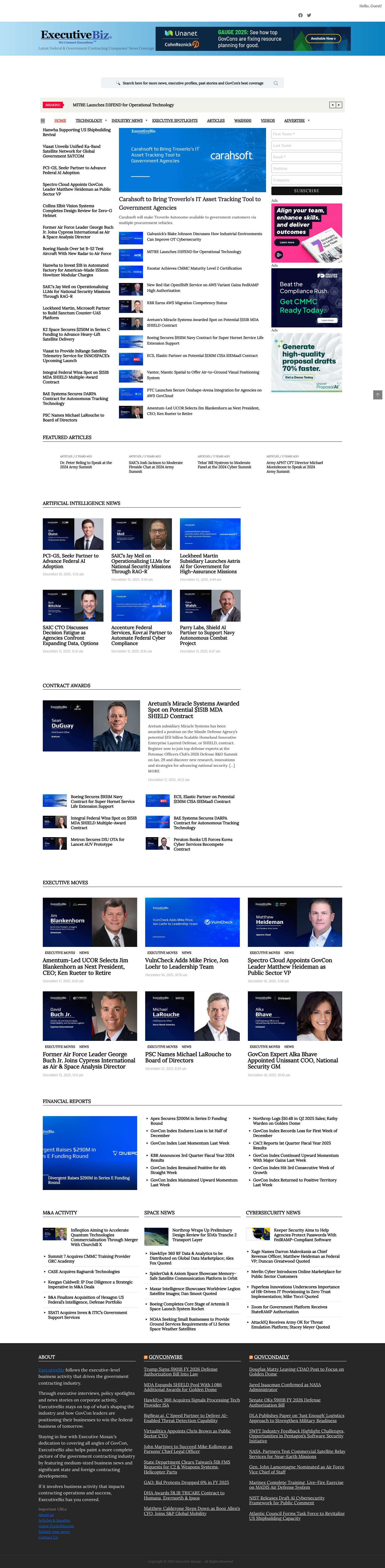 ExecutiveBiz - Latest Federal & Government Contracting Companies' News Coverage - Full Screenshot