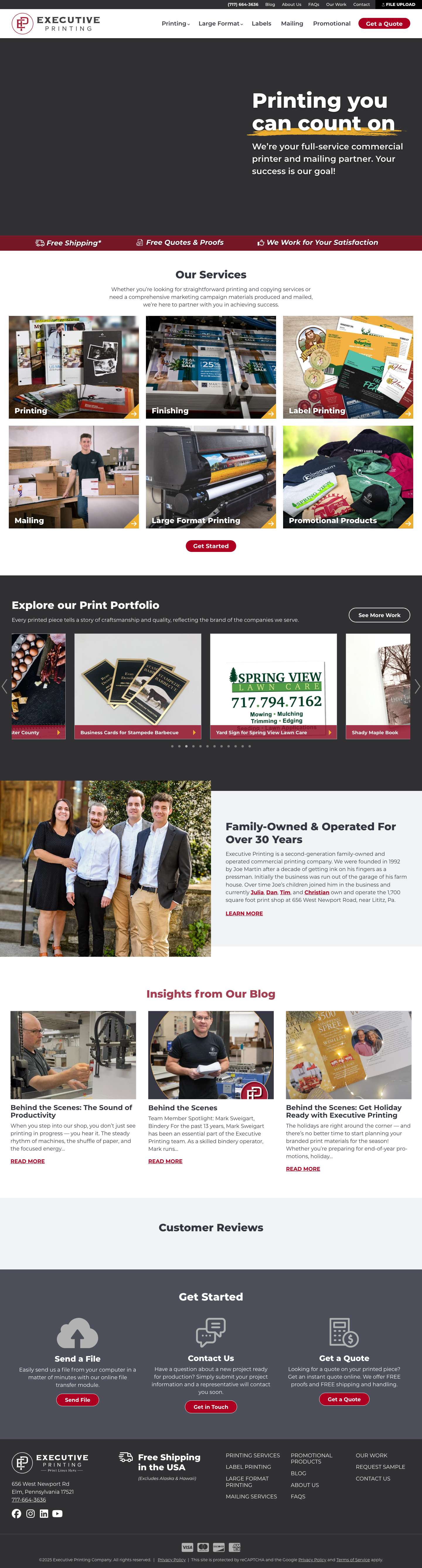Executive Printing - Print Services | Custom Promo Items | Lancaster, PA - Full Screenshot