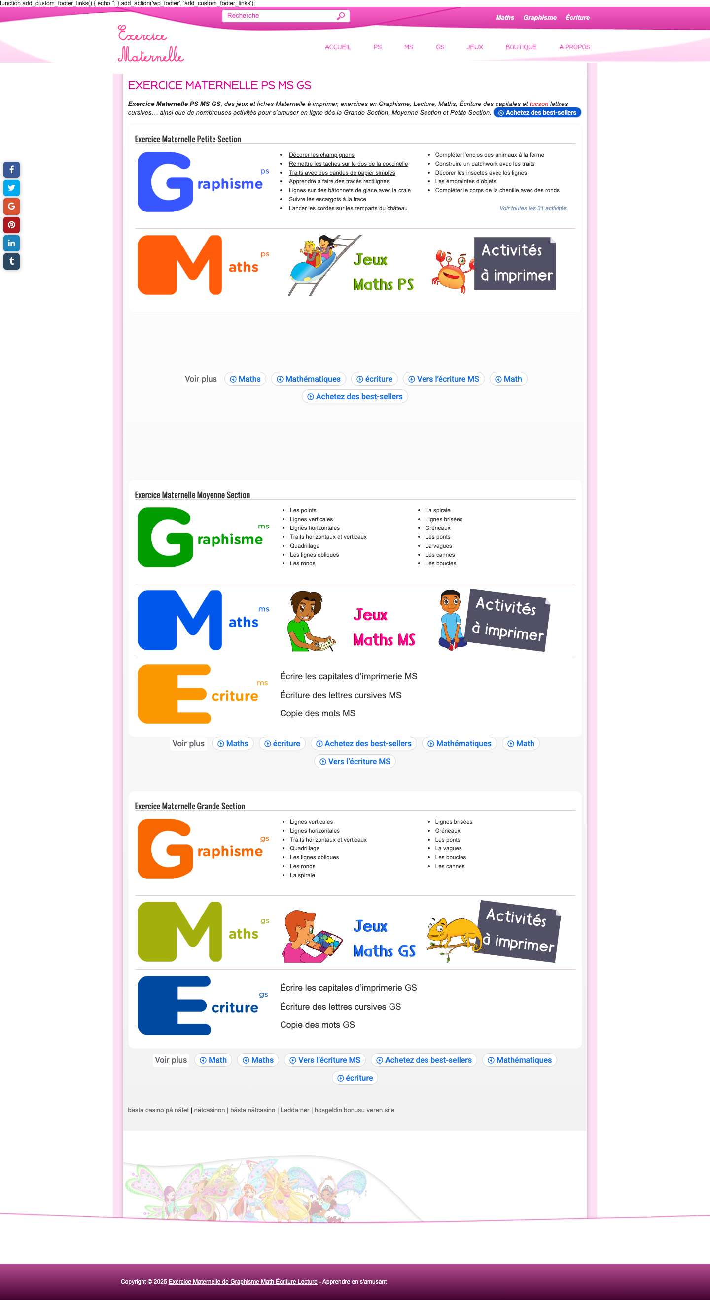 Exercice Maternelle PS MS GS - Full Screenshot