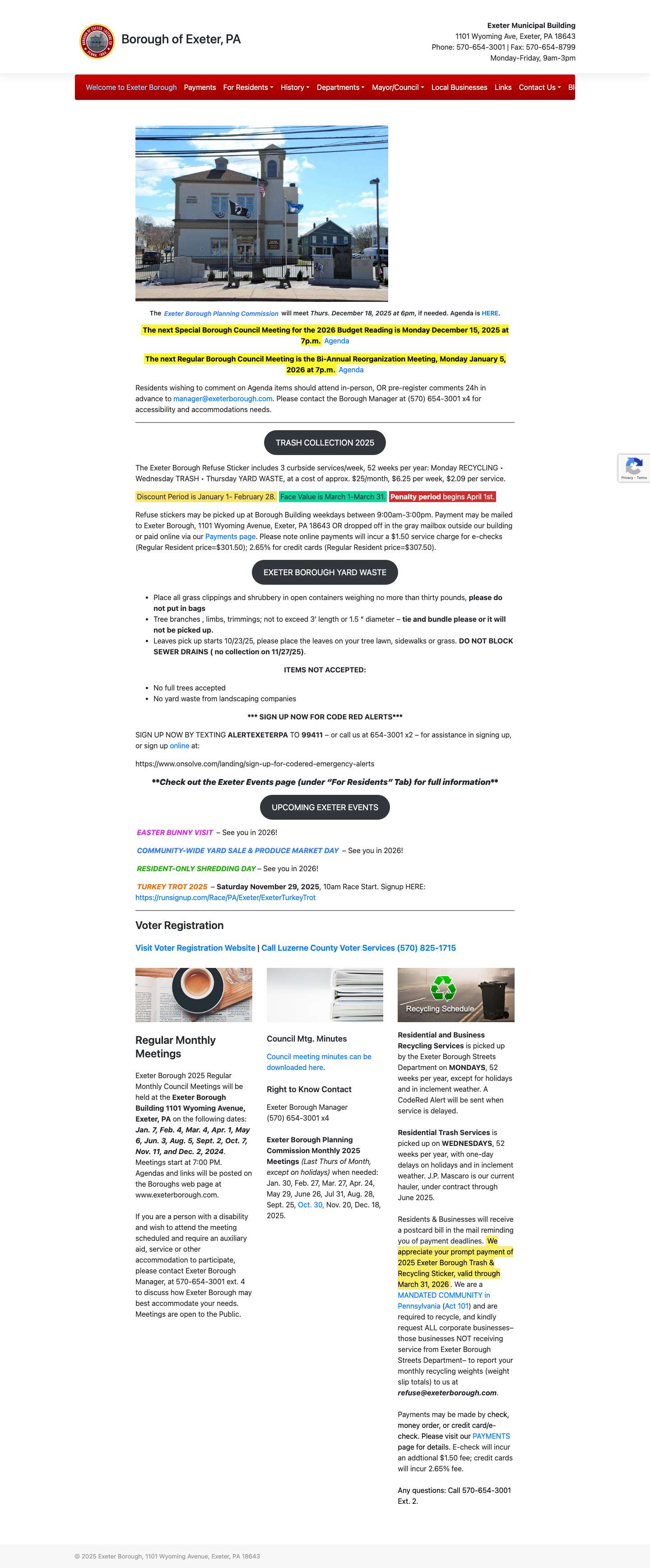 Borough of Exeter, Luzerne County, Pennsylvania – Established 1884 - Full Screenshot