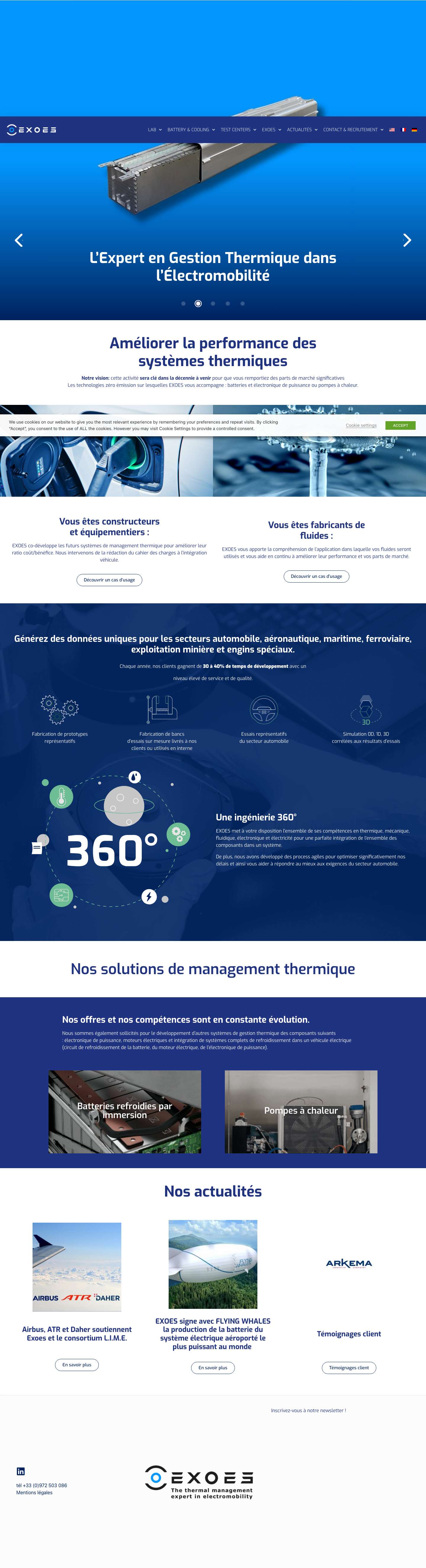 Home - Exoes - The Thermal Management Expert in Electromobility - Full Screenshot