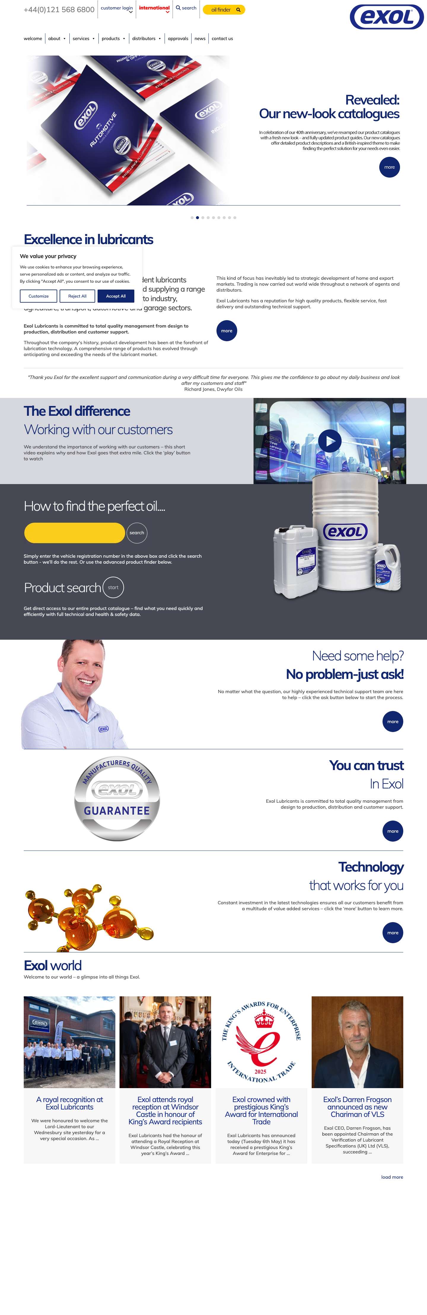 Exol | Manufacturers and suppliers of lubricants and associated products - Full Screenshot