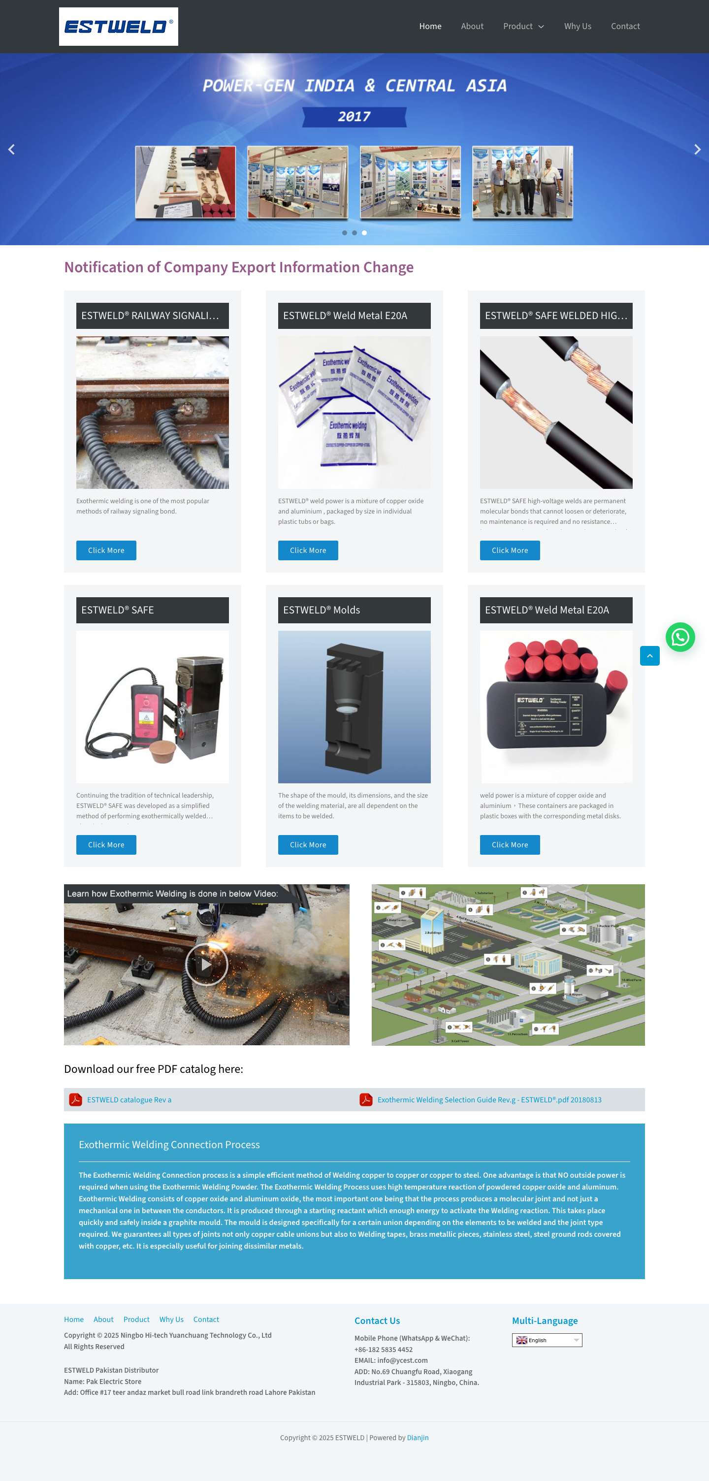 Exothermic welding, grounding, lightning protection products - ESTWELD - Full Screenshot