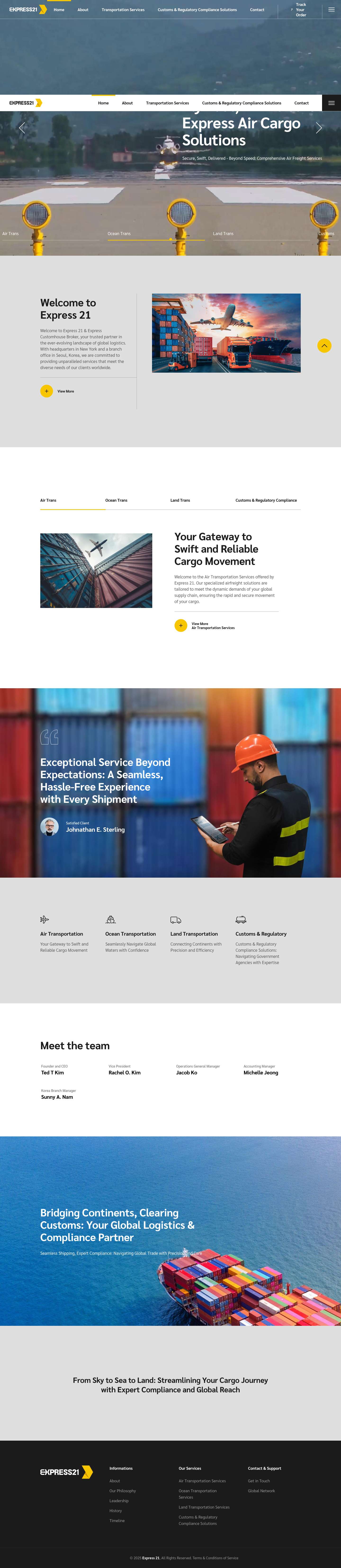 Main Home - Express 21 Logistics - Bridging Continents, Simplifying Compliance - Full Screenshot