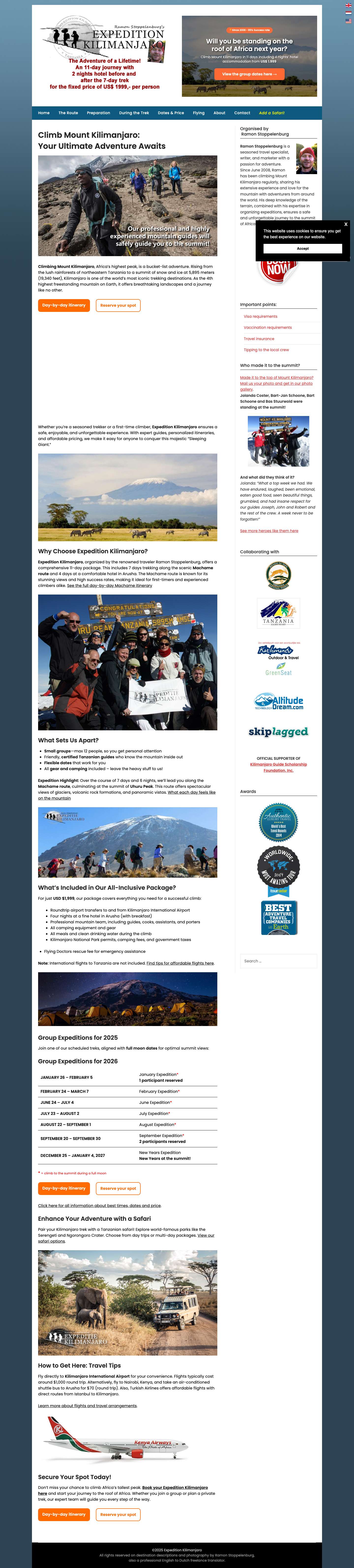 Climb Mount Kilimanjaro in Tanzania with Ramon Stoppelenburg - Full Screenshot