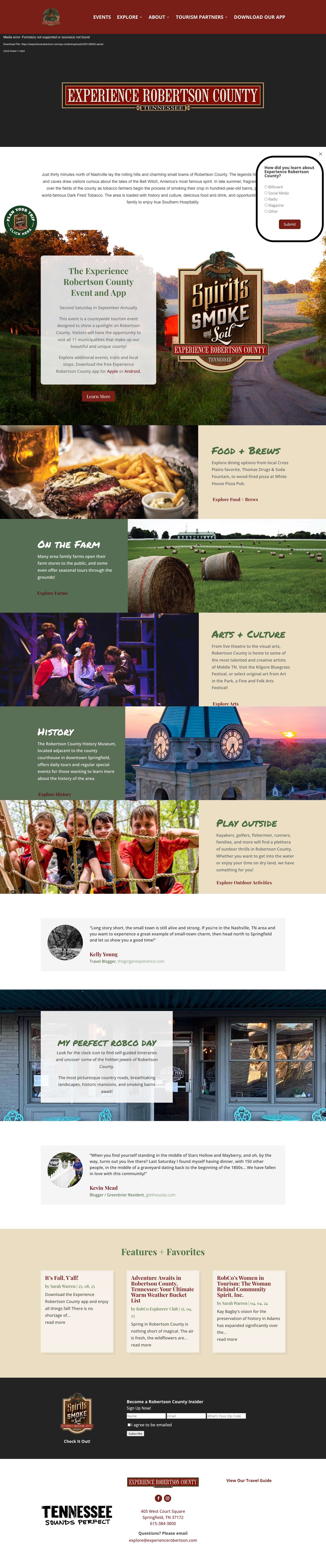 Experience Robertson Home Page - Experience Robertson County - Full Screenshot