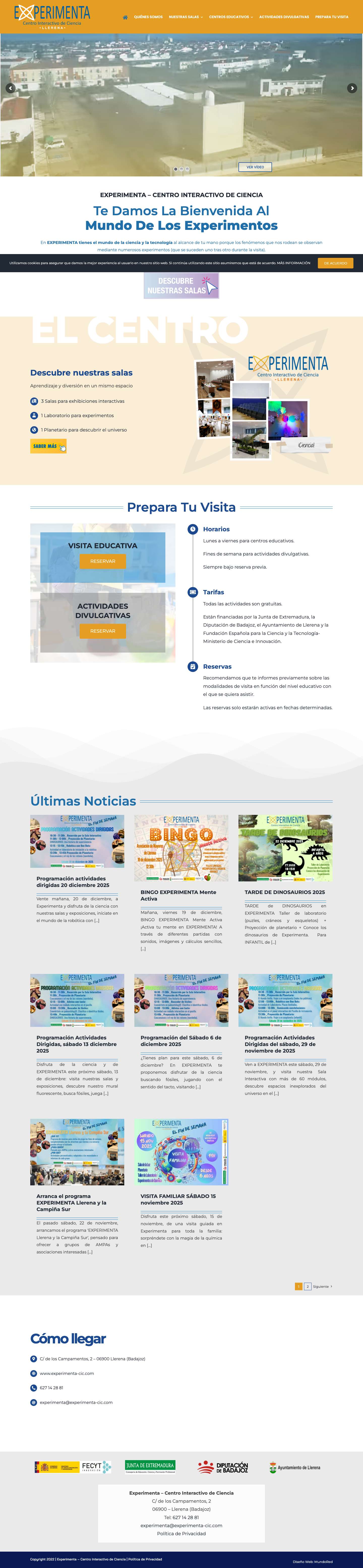 Experimenta – Centro Interactivo de la Ciencia – Centro permanente de difusión didáctica de la ciencia y de divulgación científica que desarrolla su labor en Llerena para toda Extremadura y zonas colindantes de Andalucía. - Full Screenshot